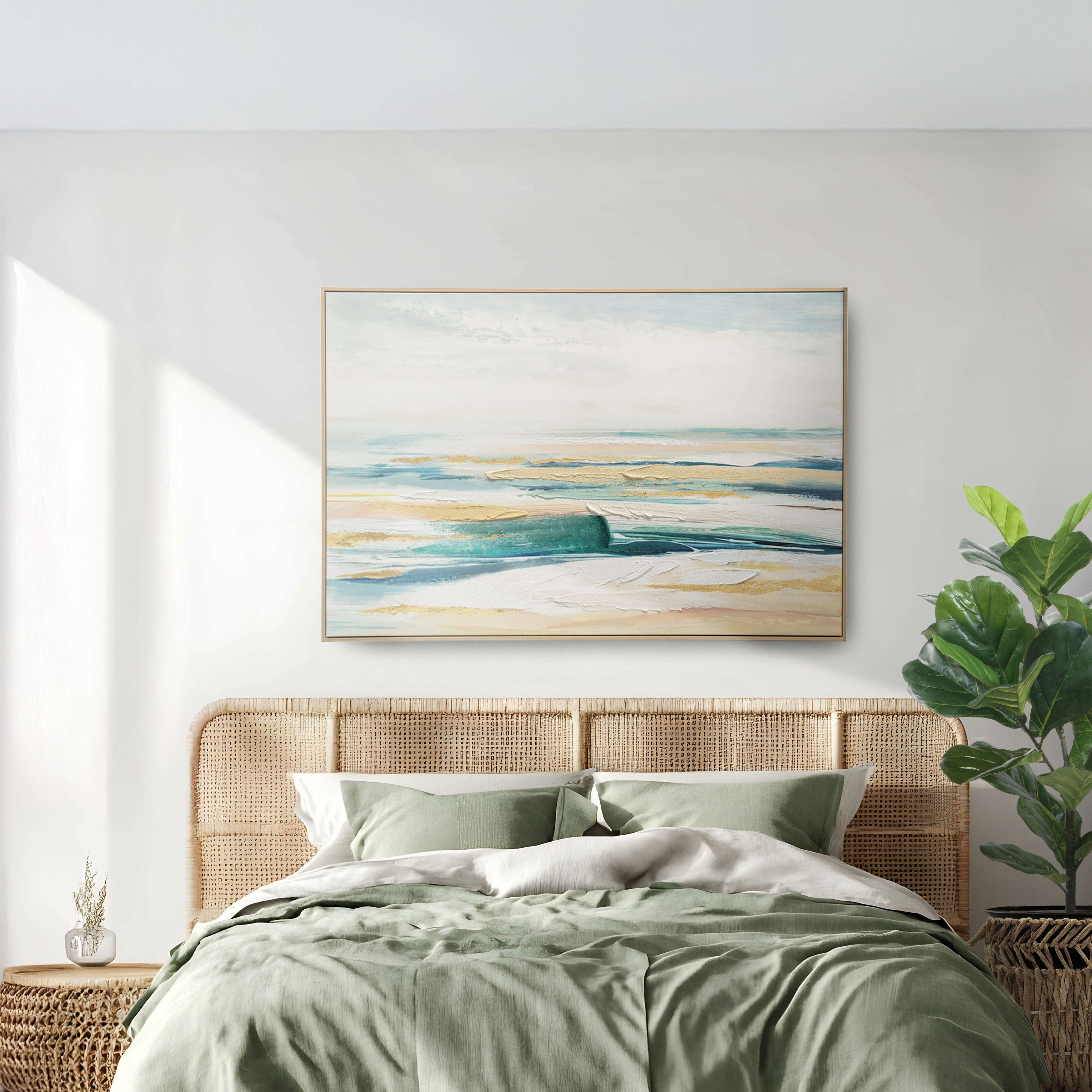 Urban Style Abstract Coastal Brushmarks Embellished Canvas Wall Art - Perfect for Beach House, Living Room & Office Decor