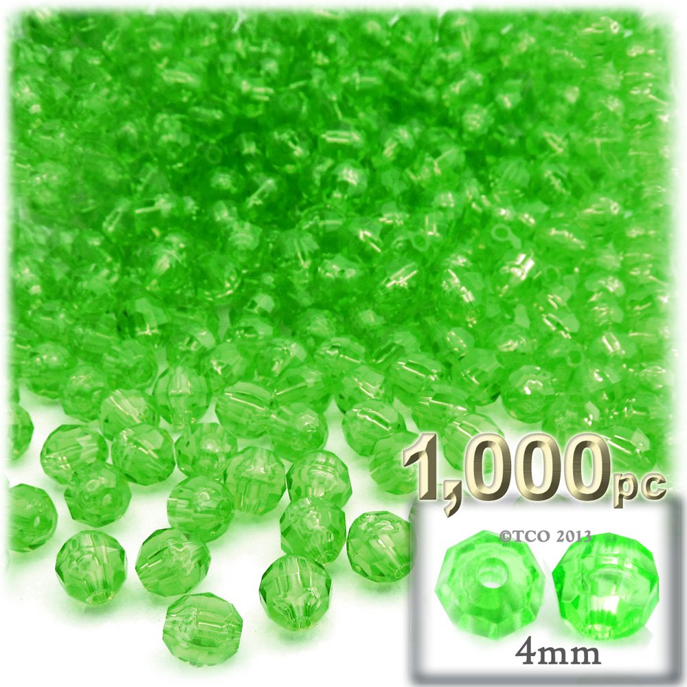 1,000pc 4mm Faceted Plastic Transparent Round Beads - Acid Yellow for Jewelry Making, DIY Crafts, Bracelets & Necklaces