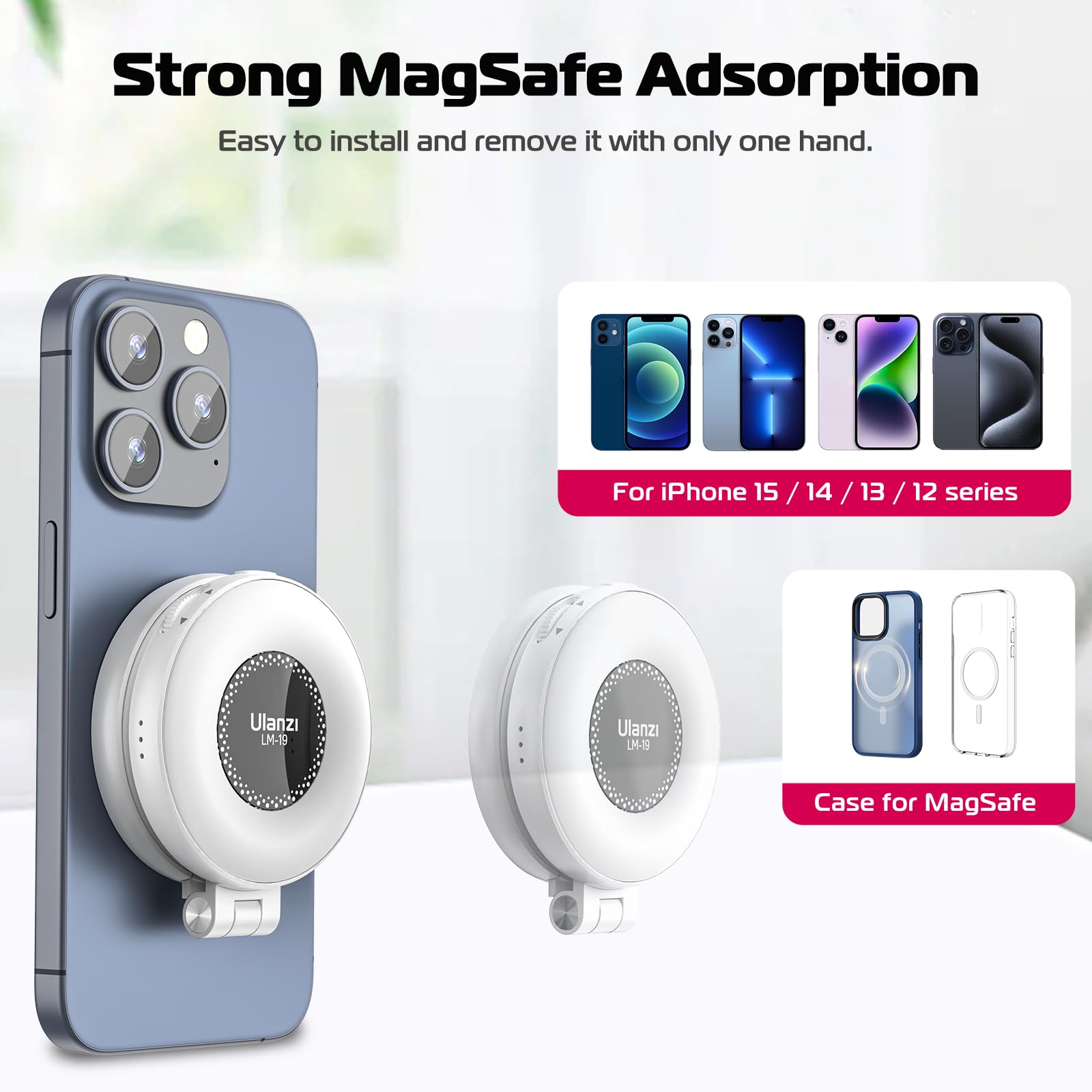 ULANZI Magnetic Selfie Light White - LED Fill Light with Magsafe Compatibility, Includes Sticky Ring & Selfie Ring Light - Perfect for iPhone Selfies, Photography, TikTok Videos, Zoom Meetings & Video Conferences - Ideal for Content Creators, Vloggers & Remote Workers