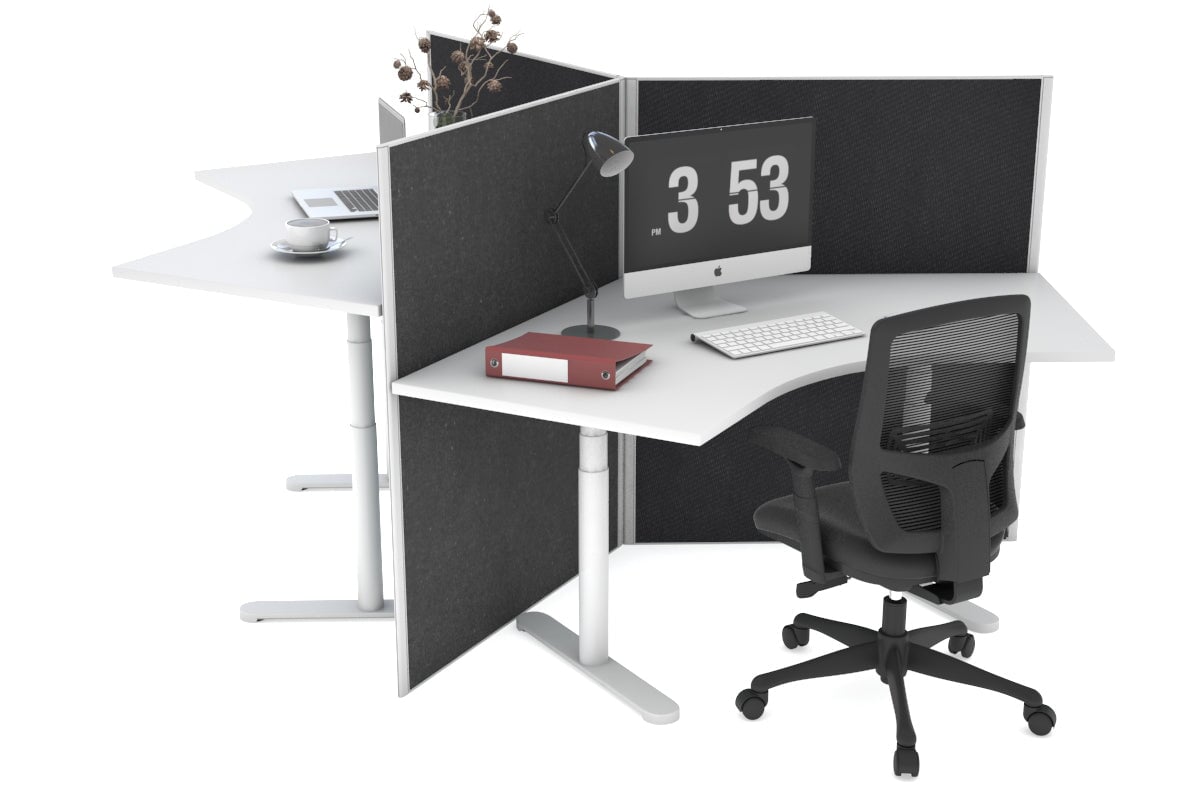 Flexi Premium Adjustable Height 3-Person Sit Stand Desk - 120° Ergonomic Workstation for Home & Office Productivity