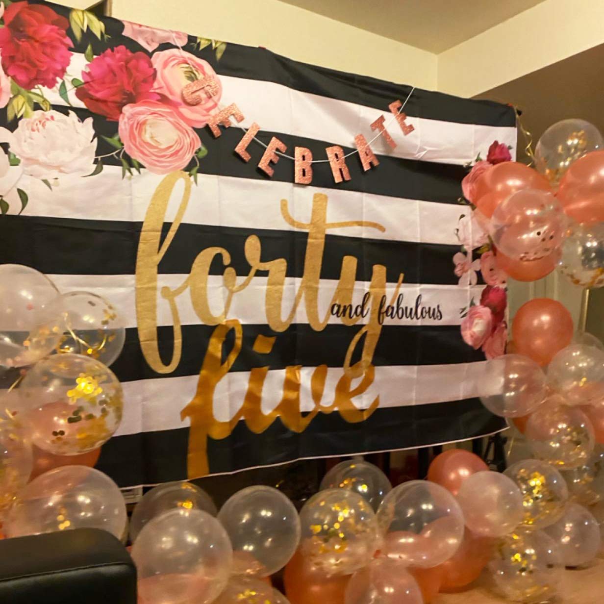 50th Birthday Backdrop - AOSTO Floral Striped Photography Background 7x5ft, Premium Polyester Fabric for Women's 50 Year Old Party Decor, Photo Booth & Milestone Celebrations
