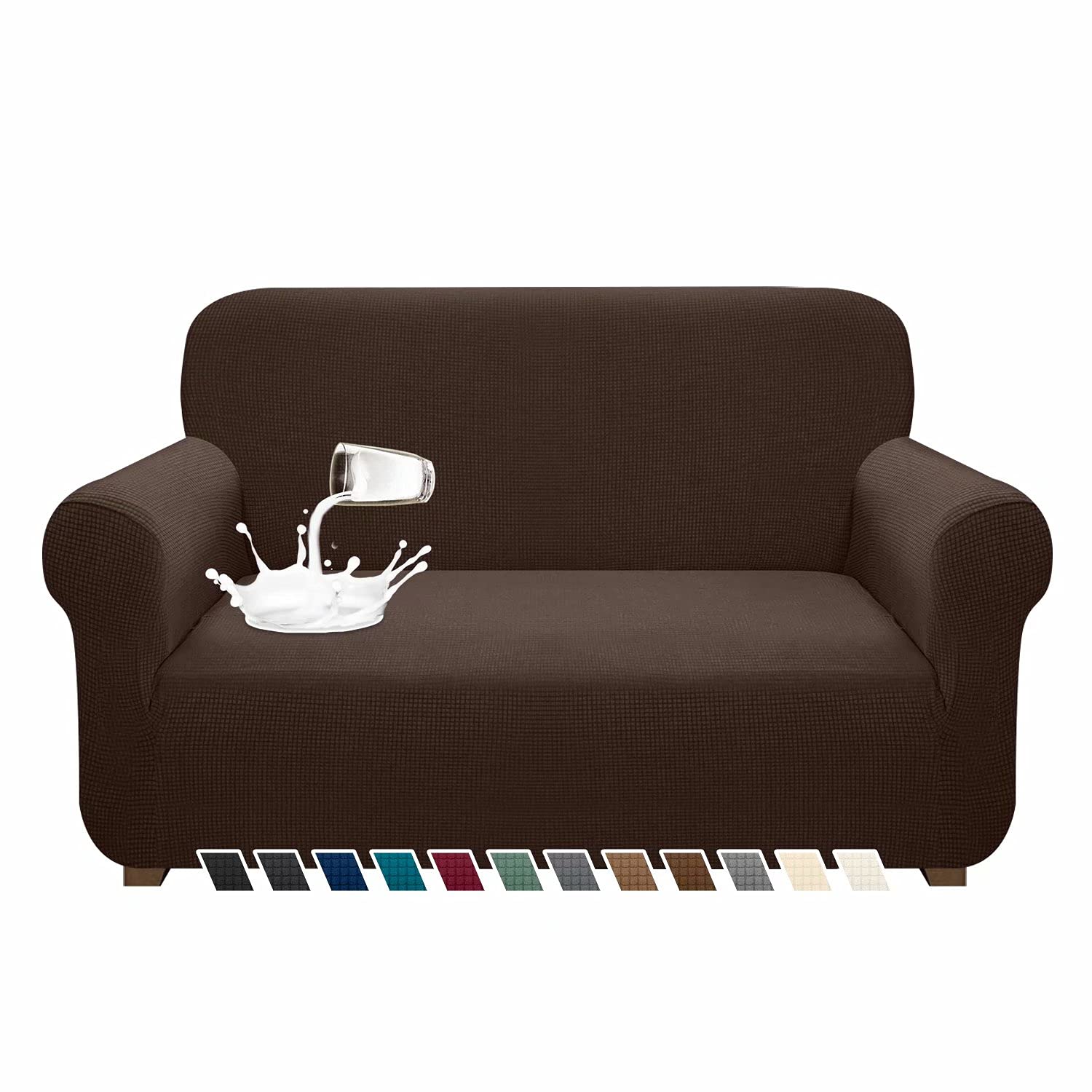 Premium Waterproof Stretch Sofa Cover for Loveseat & Couch - Super Soft Washable Furniture Protector for Pets (Dog & Cat) - Medium Size, Chocolate Brown - Perfect for Pet Owners & Family Living Rooms