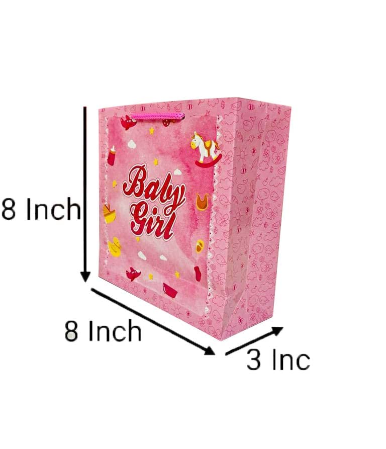 Beautiful Pink 'It's A Baby Girl' Printed Baby Shower Gift Paper Bags - 8x8x3 Inches (Pack of 10) | Perfect for Gender Reveal Parties, Newborn Celebrations & First Birthday Decorations