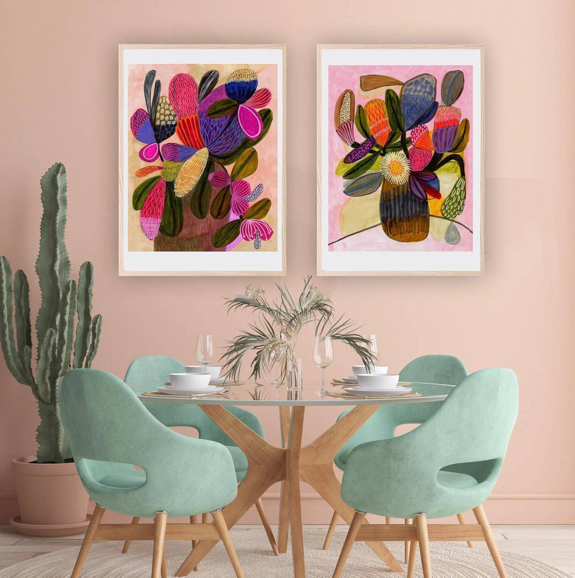 Modern Still Life Wall Art Print Set with Native Flowers - Elegant Home Decor for Living Room, Bedroom & Office