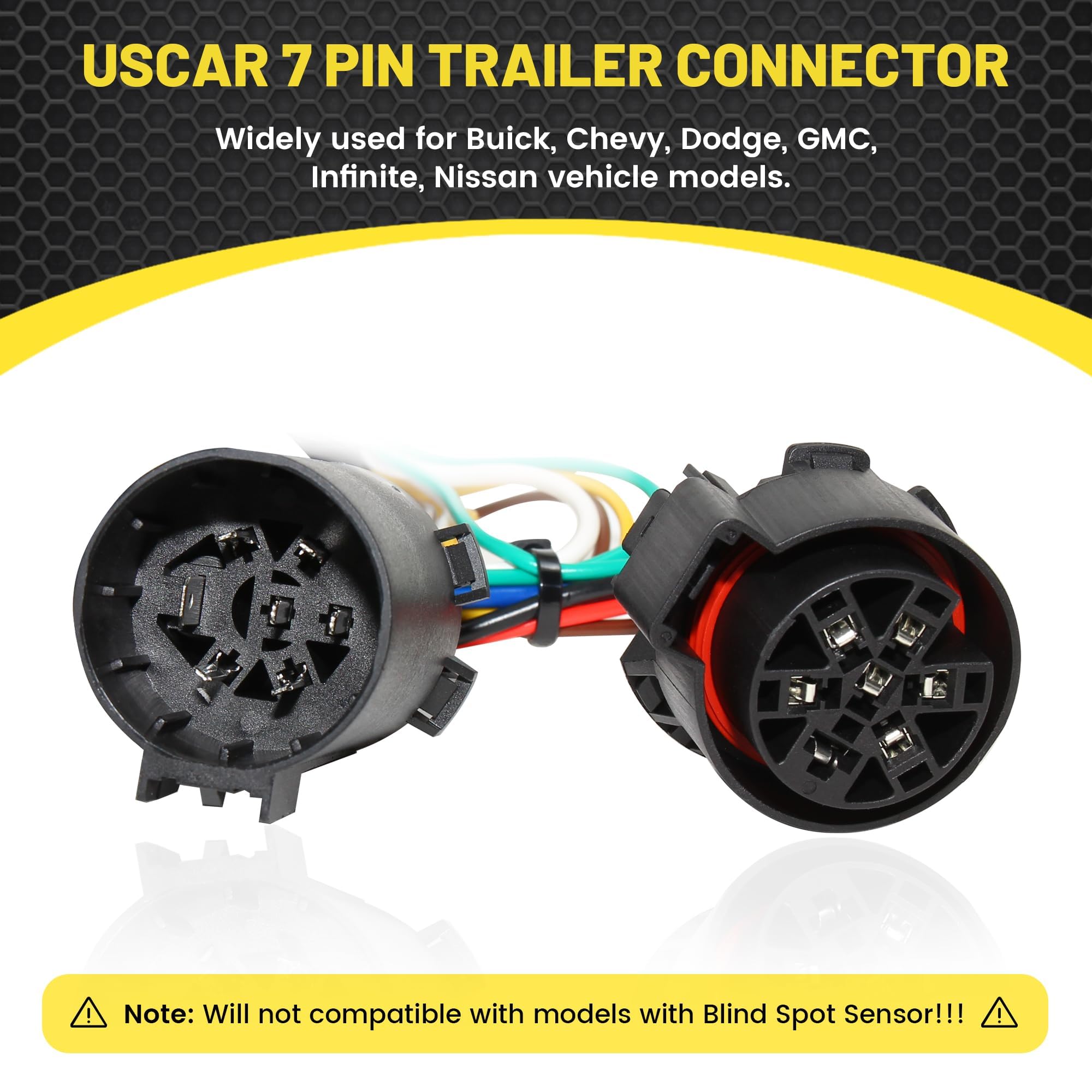 Oyviny 56584 USCAR 7 Pin to 5 Pin Trailer Wiring Harness Adapter - LED Tailgate Light Bar Installation Kit with Reverse Lights - Heavy Duty Towing Connector for Trucks, SUVs & Trailers - Perfect for Off-Roading, Camping & Work Sites