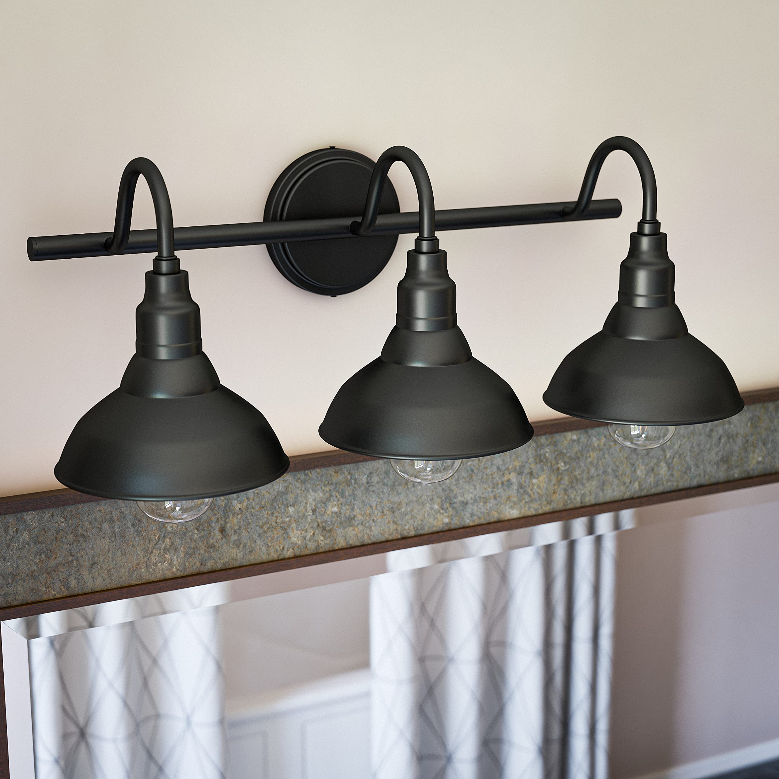 Kenroy Lighting 93515BL Dale 3-Light 27-Inch Black Bathroom Vanity Light Wall Sconce - Perfect for Bathroom, Bedroom, and Hallway Lighting