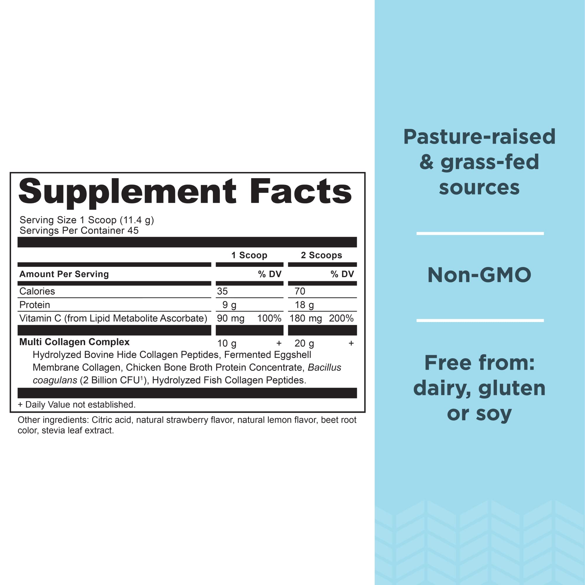 Ancient Nutrition Multi Collagen Protein Powder - Strawberry Lemonade Flavor, 45 Servings (18.1oz) with Hydrolyzed Collagen Peptides & Vitamin C for Skin, Hair, Nails, Gut & Joint Health | Supports Glowing Skin & Stronger Nails | Perfect for Smoothies, Coffee & Post-Workout Recovery