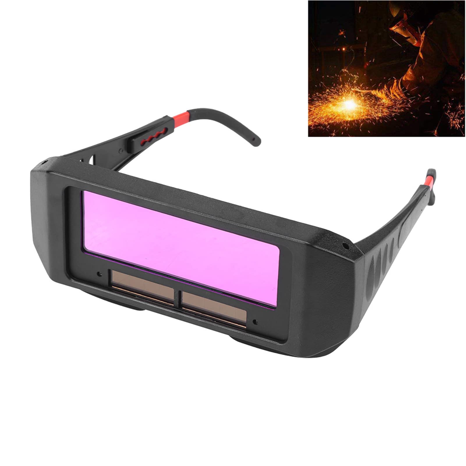 Solar Auto Darkening Welding Goggles - Solar Powered Automatic Dimming Safety Glasses for Welding, Frosted Black Lens, Grade B Shade Protection - Ideal for MIG, TIG, ARC Welding & Metal Fabrication