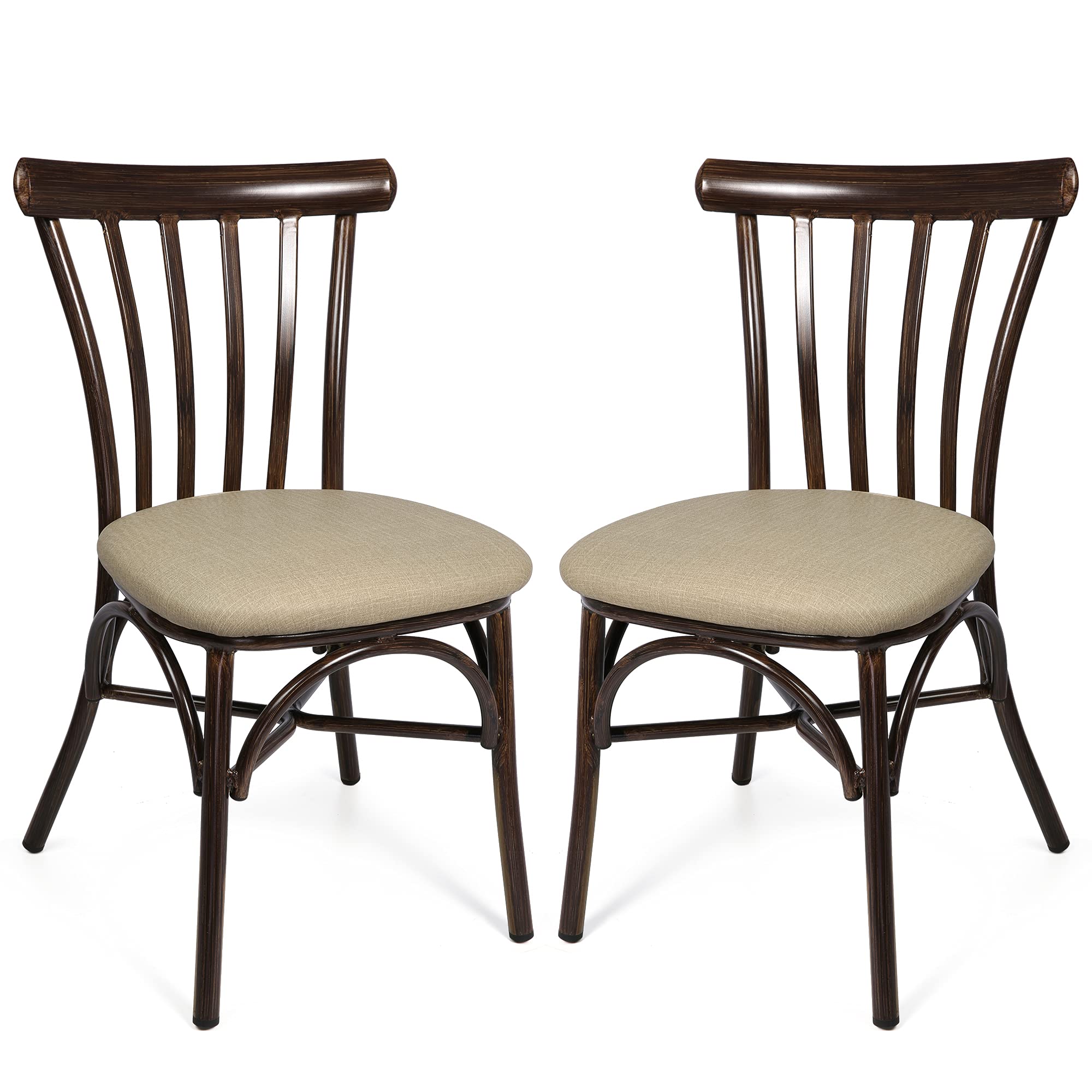 LUCKYERMORE 2-Piece Upholstered Dining Chair Set - Modern PU Leather Kitchen Chairs with Curved Back & Sturdy Aluminum Frame - Comfortable Armless Design for Indoor/Outdoor Use - Sand Beige Cushion - Perfect for Dining Rooms, Kitchens, Patios, and Restaurants