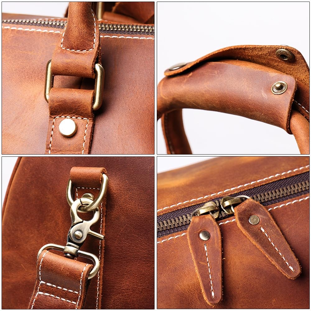 Premium Genuine Leather Men's Travel Duffle Bag - Cowhide Shoulder Bag for Gym, Sports, Weekend & Overnight Trips - Carry On Luggage (18 Inch, Brown) - Perfect for Business Travel, Workout & Outdoor Adventures