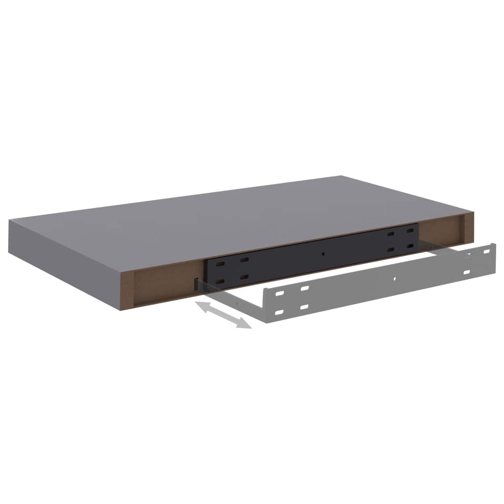 Modern Floating Wall Shelf Set of 2 - Gray MDF Ledge Shelves 19.7