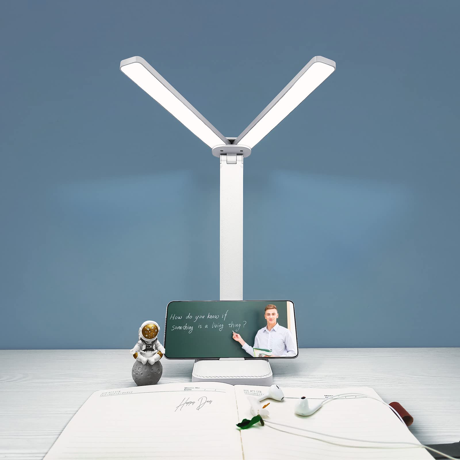 Rechargeable White Desk Lamp with 3 Lighting Modes - Portable Battery Operated Small Desk Light for Home Office, Studying, Reading, Kids & Dorm Room - Perfect for Nighttime Use, Homework & Bedside Lighting