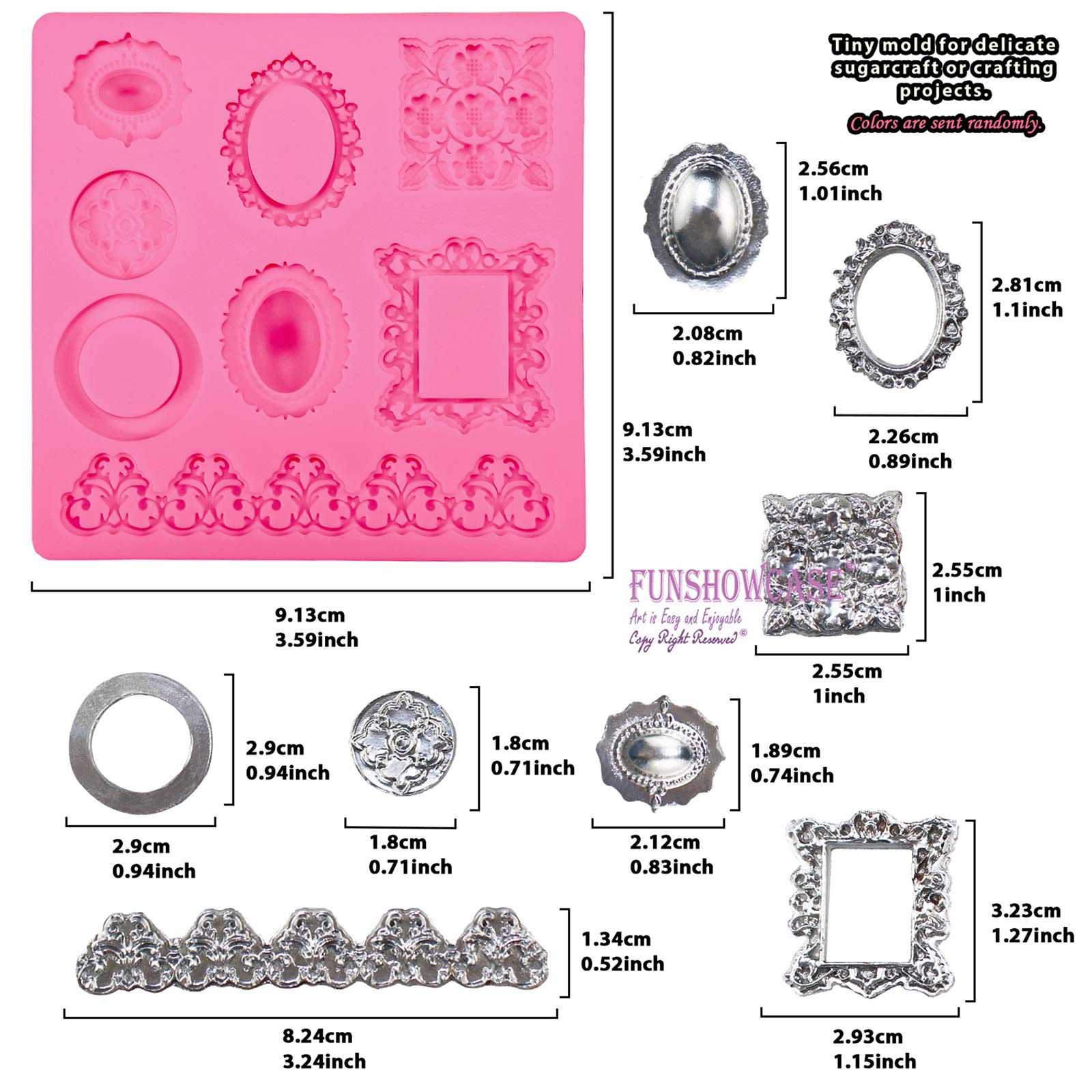 Funshowcase Retro Picture Frames Silicone Molds - 9-Piece Set for Fondant Cake Decorating & Polymer Clay Crafts - Perfect for DIY Baking, Wedding Cakes, and Creative Art Projects