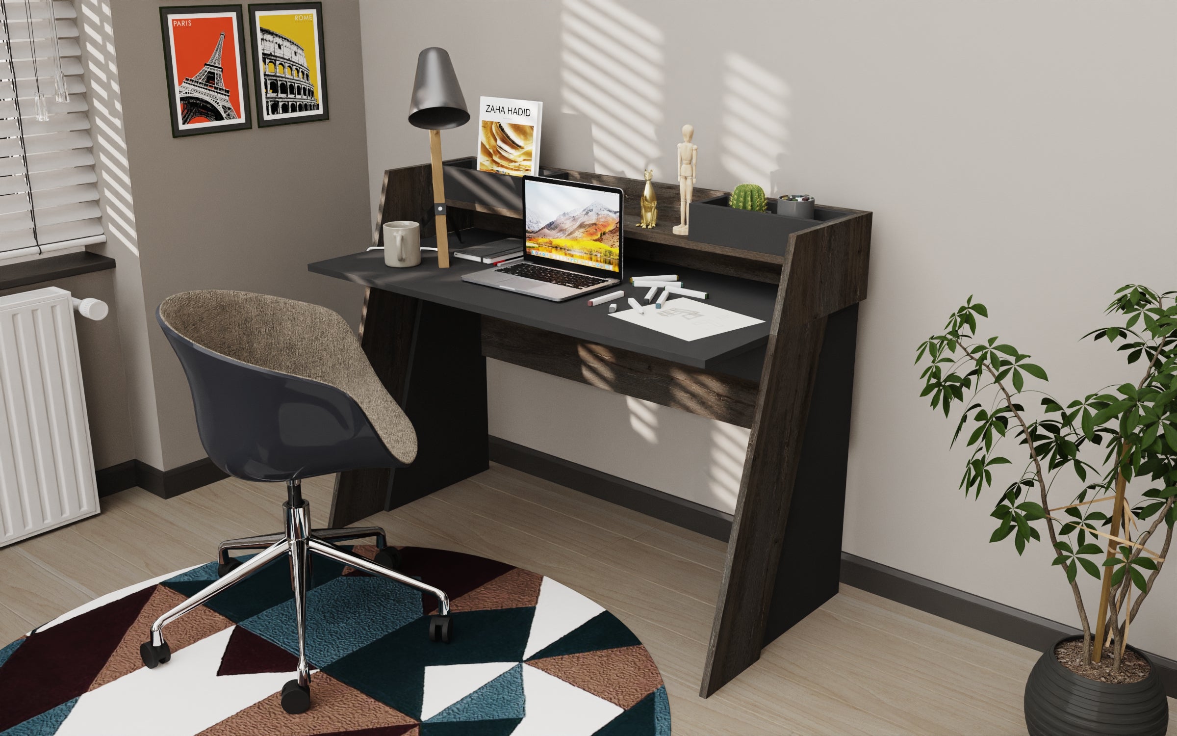 Modern Brooklyn Desk - Stylish Wooden Writing Desk for Home Office, Study & Workspace | Compact & Durable Design for Small Spaces
