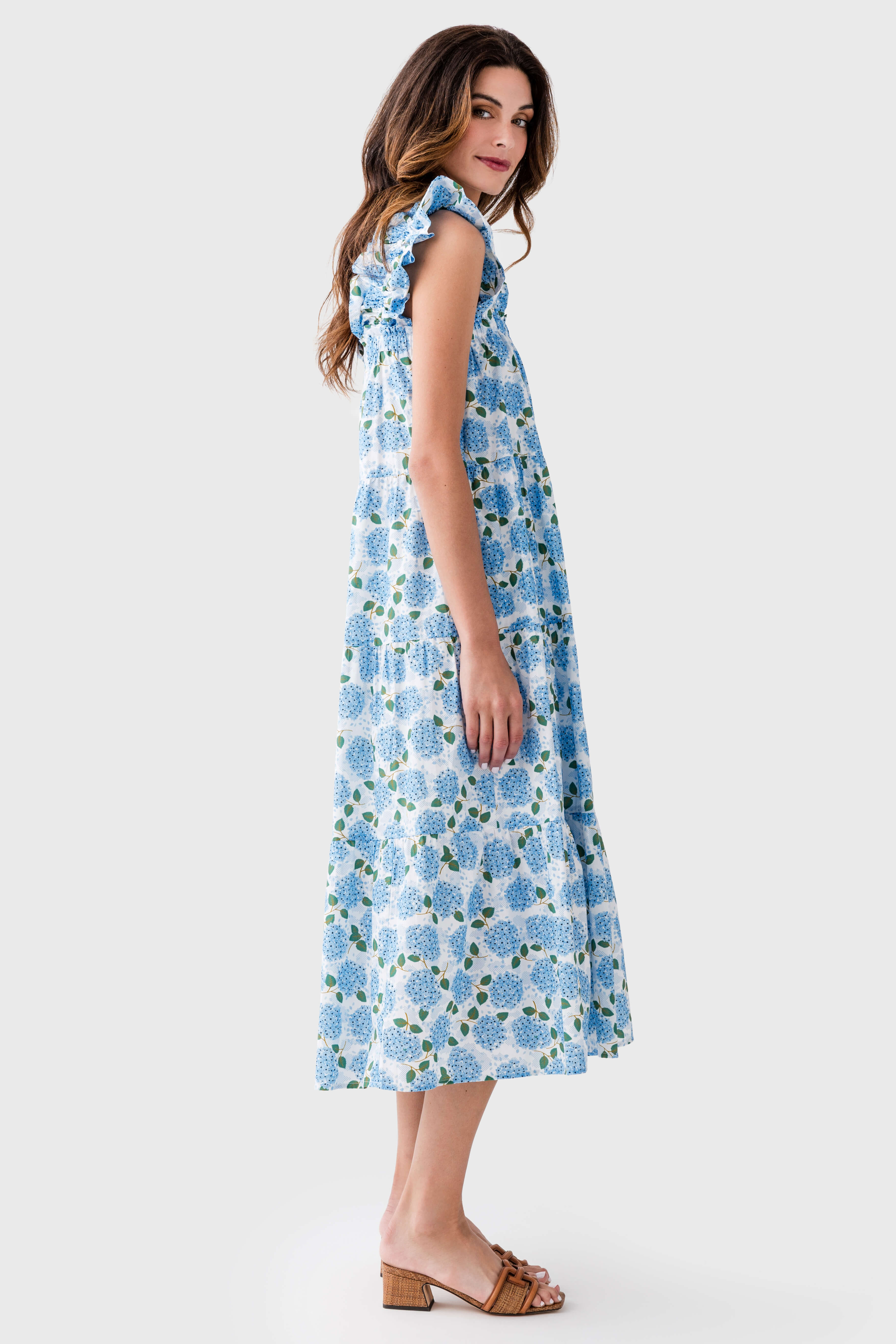 THML Floral Print Hydrangea Midi Dress for Women - Summer Casual Wrap Dress with Pockets for Beach, Wedding & Vacation Outfits