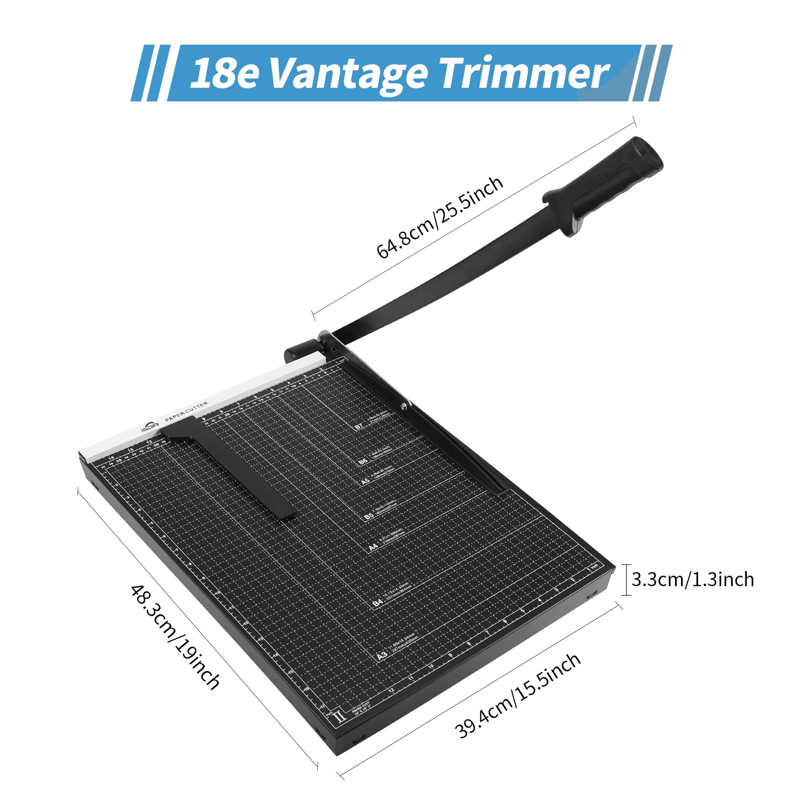 ISDIR 18 Inch Heavy Duty Paper Cutter Guillotine - Professional Paper Trimmer with Metal Base & Dual Guide Bars, Cuts 12 Sheets - Perfect for Home Office, Crafting, Scrapbooking & Document Preparation (18'' Black)