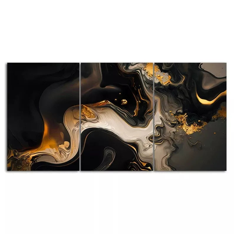 3 Piece Black Gold Marble Luxury Pattern Canvas Wall Art Set - 40x60cm Framed High Quality Print | 100% Australian Made | Ready to Hang | Perfect for Living Room, Bedroom & Office Decor