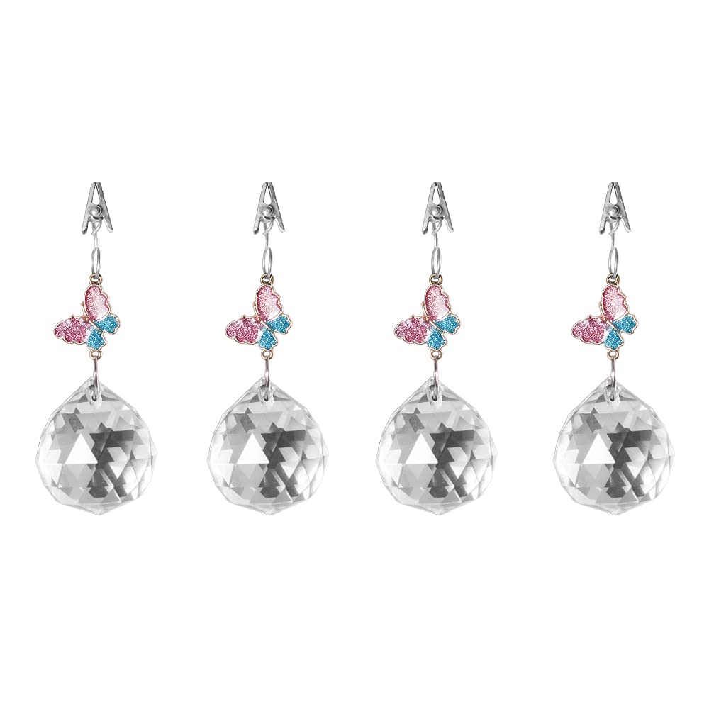 4pcs Crystal Glass Tablecloth Weights - Round Teardrop Prisms Clip for Picnic, Outdoor & Indoor Use - Heavy Duty Table Cover Weights (Butterfly Design) - Perfect for Weddings, Parties, and Home Decor