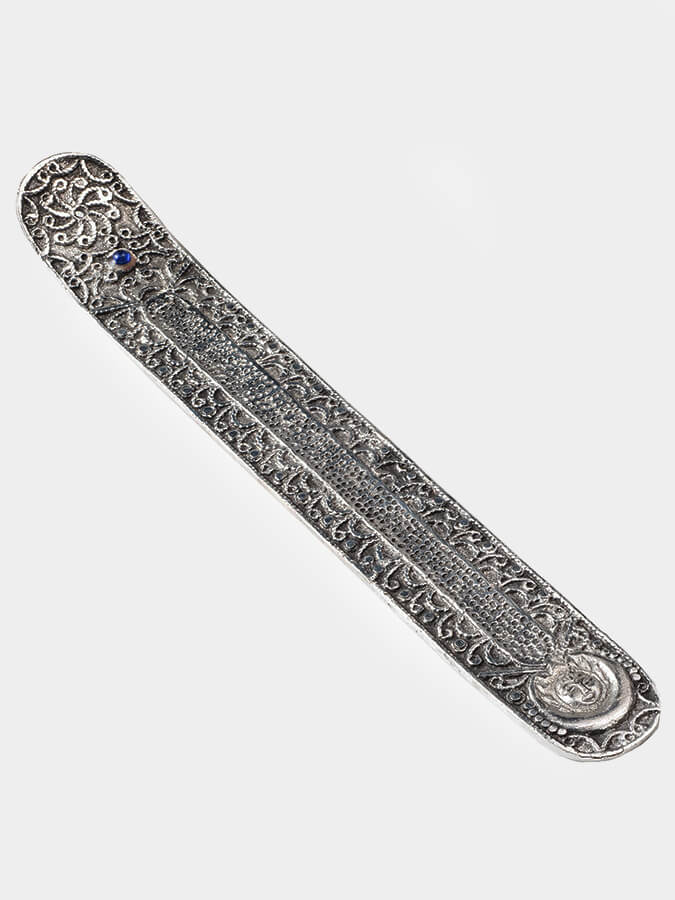 Namaste Metal Embossed Incense Holder with Stone Moon - Elegant Aromatherapy Decor for Yoga, Meditation & Spiritual Spaces