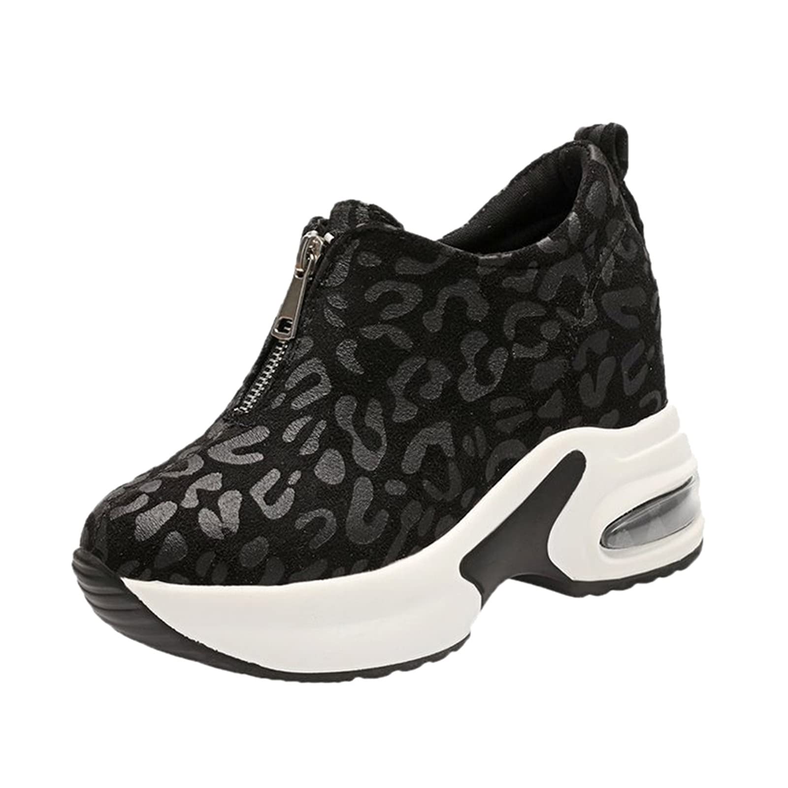 Women's Cross Training Sneakers - Printed Leopard Wedge Platform Zipper Casual Shoes for Workouts & Fashion | Gym, Running, Walking, Street Style