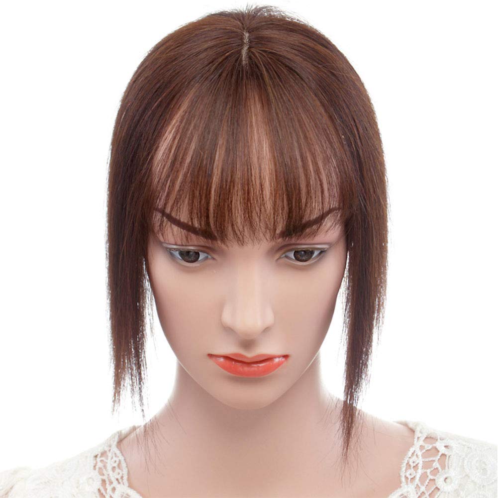 Silky Straight Human Hair Topper Clip-in Wiglet with 3D Wispy Fringe - 35cm Brown | Natural-Looking Hair Extension for Thinning Hair & Instant Volume | Perfect for Daily Wear, Parties & Special Occasions