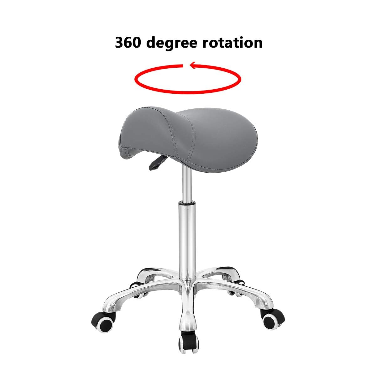 Antlu Adjustable Hydraulic Rolling Saddle Stool Chair with Wheels - Ergonomic Seat for Office, Massage Salon, Kitchen, Spa & Drafting - Perfect for Therapists, Chefs & Office Workers (Grey)