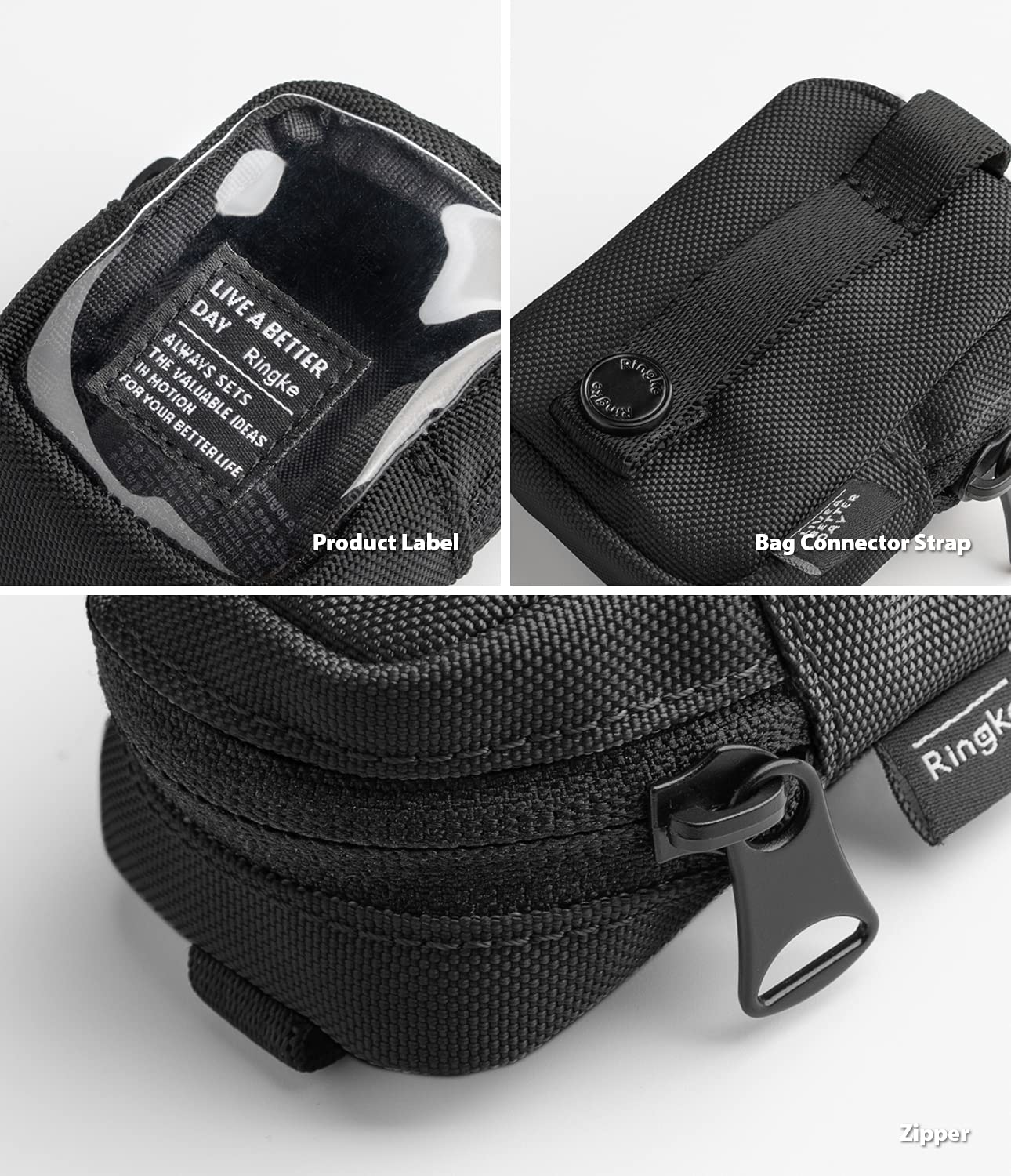 Ringke Mini Pouch [Block] - Premium Nylon Carrying Case for AirPods, Galaxy Buds, Wireless Earbuds, Earphones, Credit Cards & ID (Clear) - Perfect for Travel, Gym & Everyday Organization