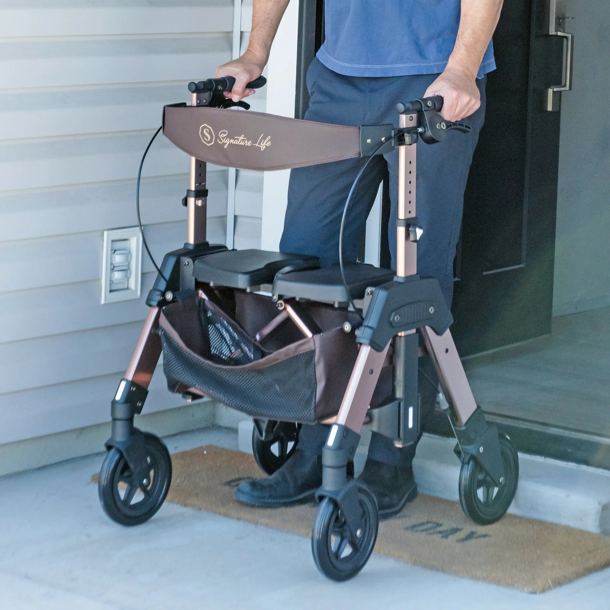 Signature Life Elite HD Travel Rollator - Champagne Gold | Lightweight Mobility Walker for Seniors & Adults | Perfect for Shopping, Airports & Outdoor Walks