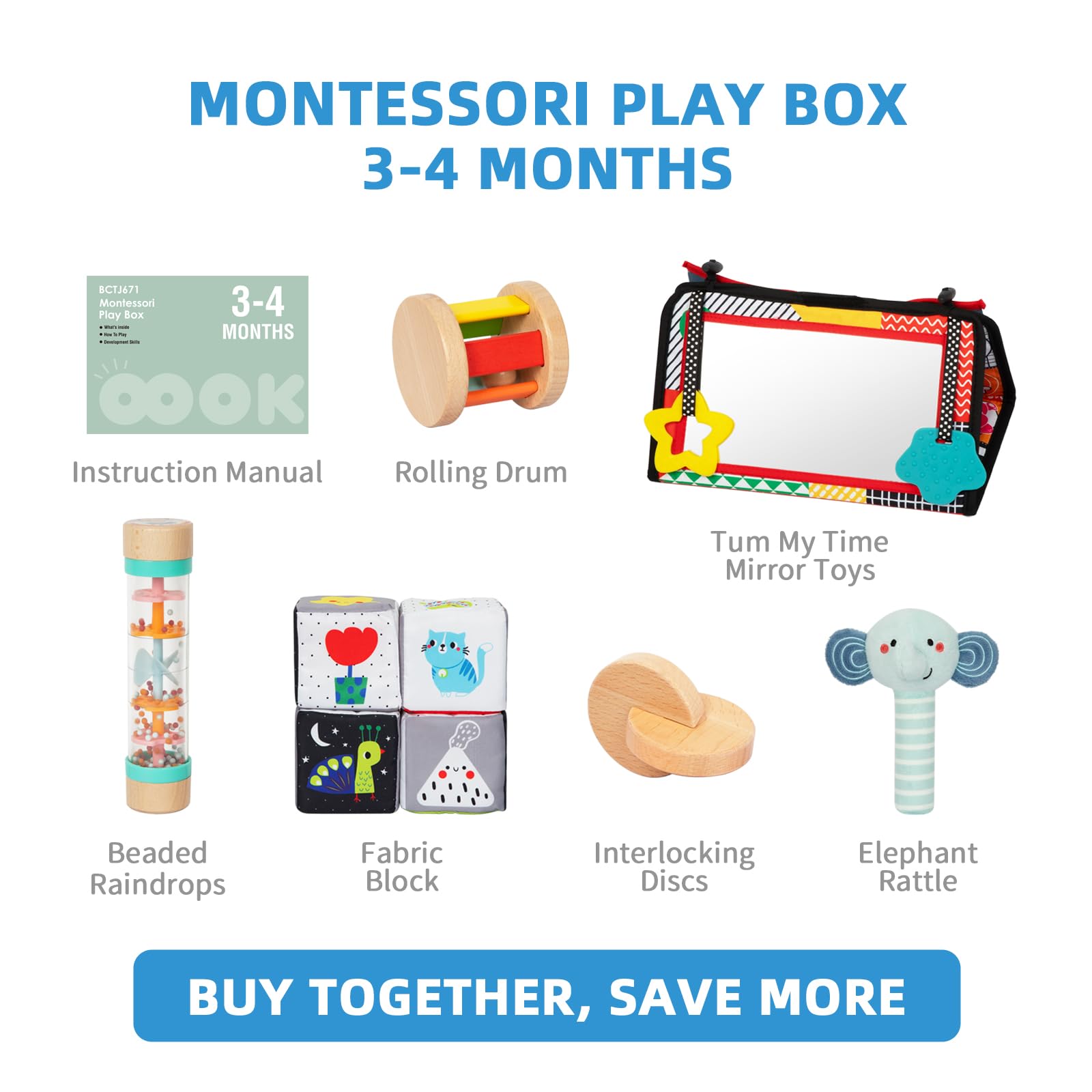 Montessori Toys for Babies 0-6 Months - 7 in 1 Educational Learning Set with Tummy Time Toys, Beaded Raindrops, Fabric Blocks & More | Perfect for Newborn Sensory Development, Early Learning & Playtime Activities