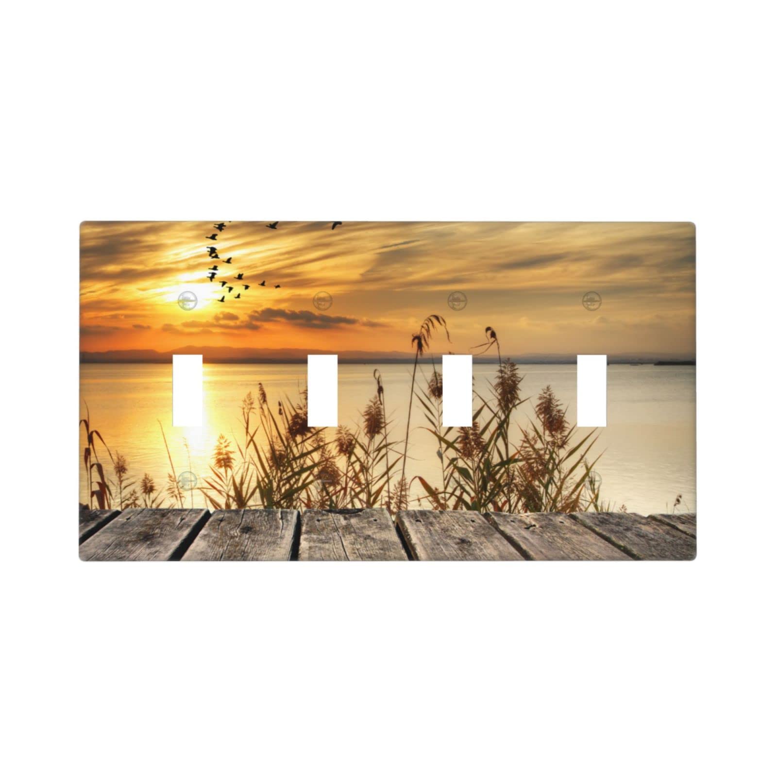 Fall Sunset Lake Light Switch Cover - Decorative 4-Gang Toggle Wall Plate (4.5 x 8 Inch) - Rustic Home Decor for Living Room, Bedroom & Cabin