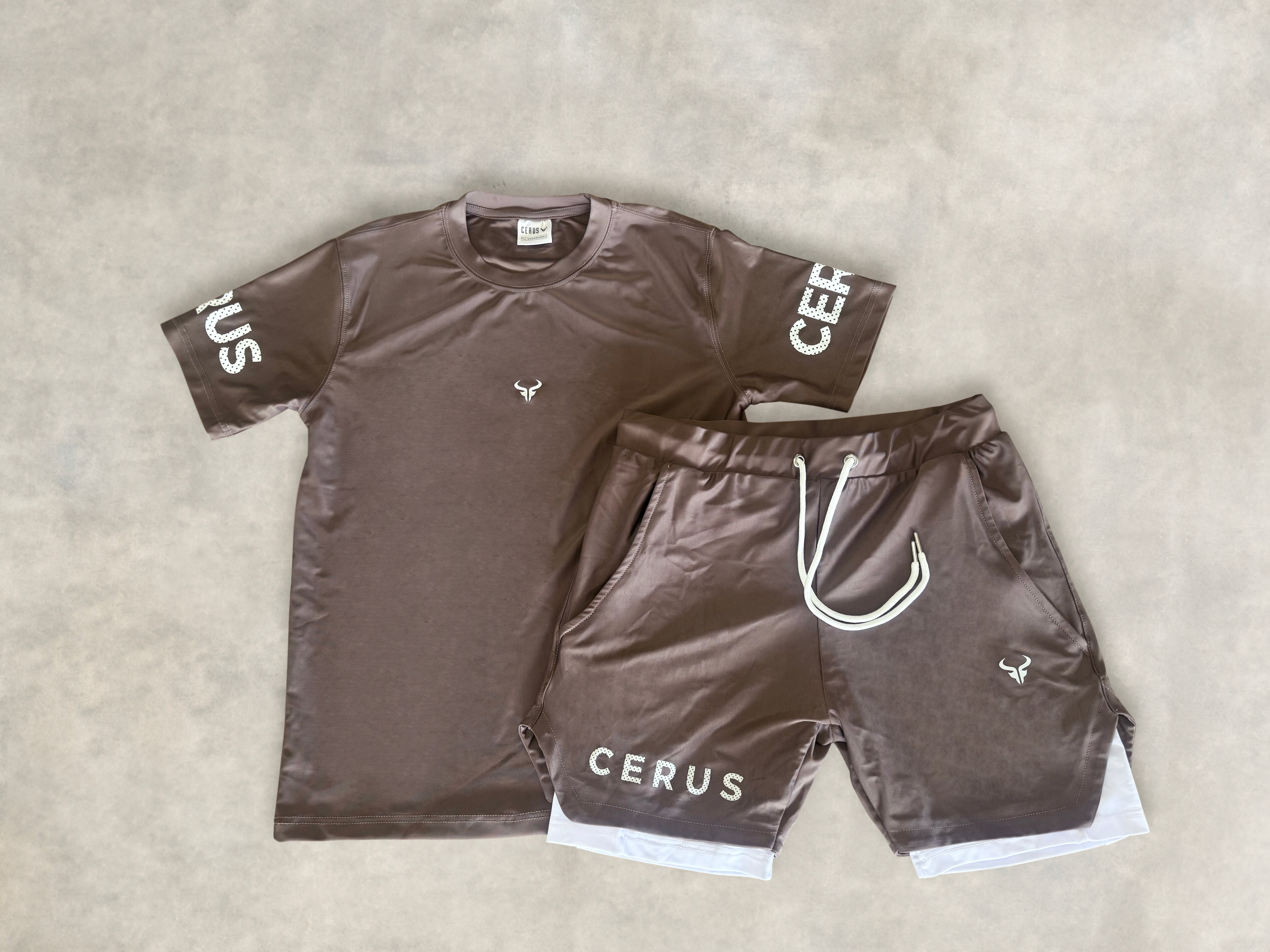 Cerus Clay Brown Fusion 2-in-1 Running Shorts for Men - Quick-Dry Athletic Workout Shorts with Built-in Liner - Perfect for Gym, Jogging & Outdoor Activities