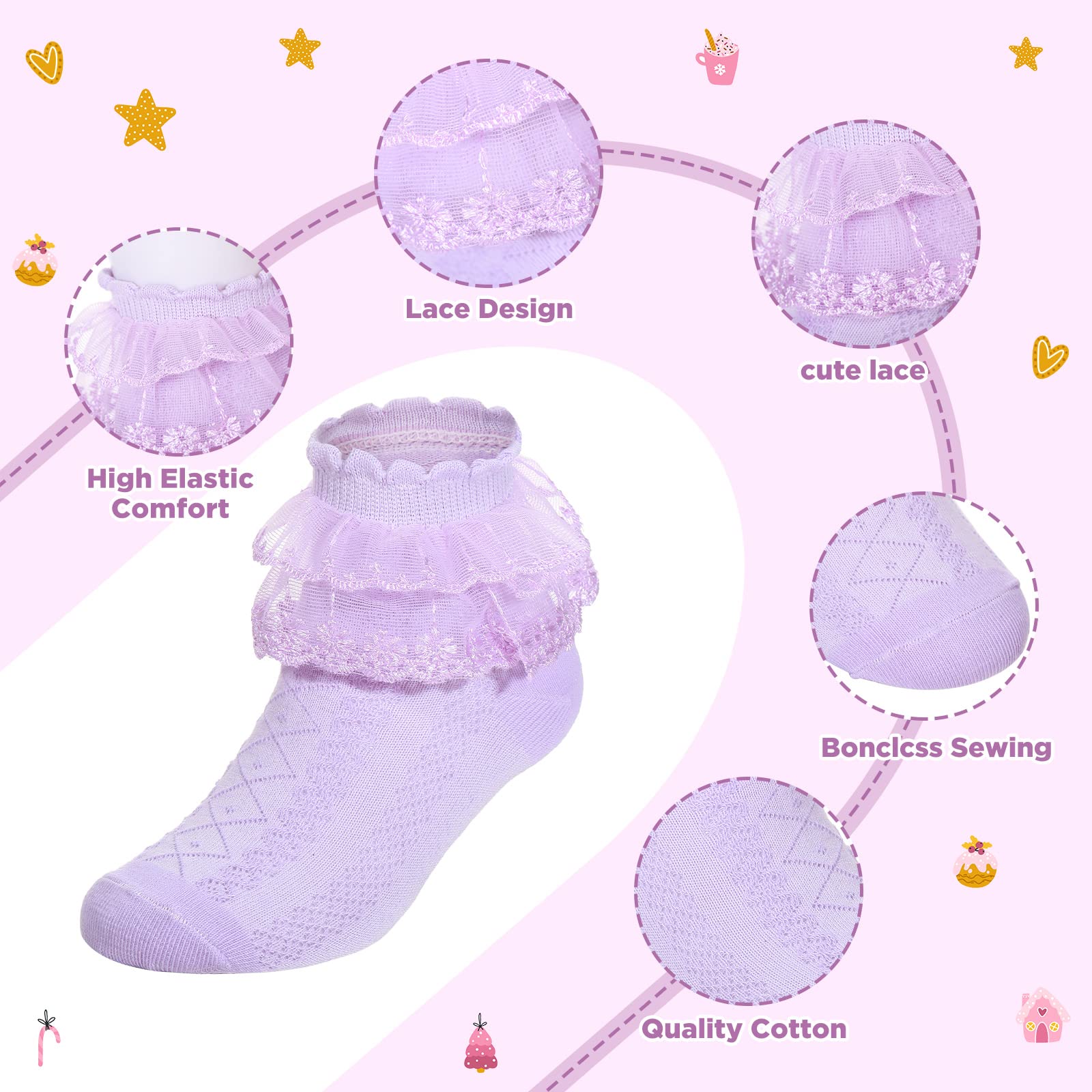 Haysandy 8 Pairs Toddler Girls Dress Socks - Cute Ruffle Frilly Lace Cotton Baby Socks for Teen Girls | Perfect for Parties, School & Special Occasions
