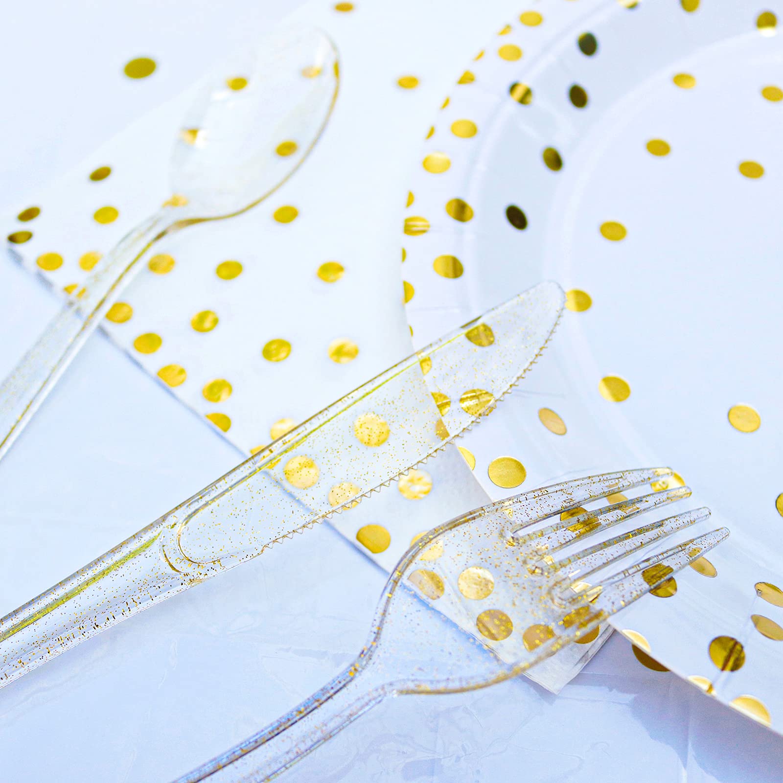 180-Piece Gold Plastic Silverware Set - Disposable Glitter Gold Cutlery (60 Forks, 60 Spoons, 60 Knives) - Elegant Party Utensils for Christmas, Weddings, Birthdays & Special Events