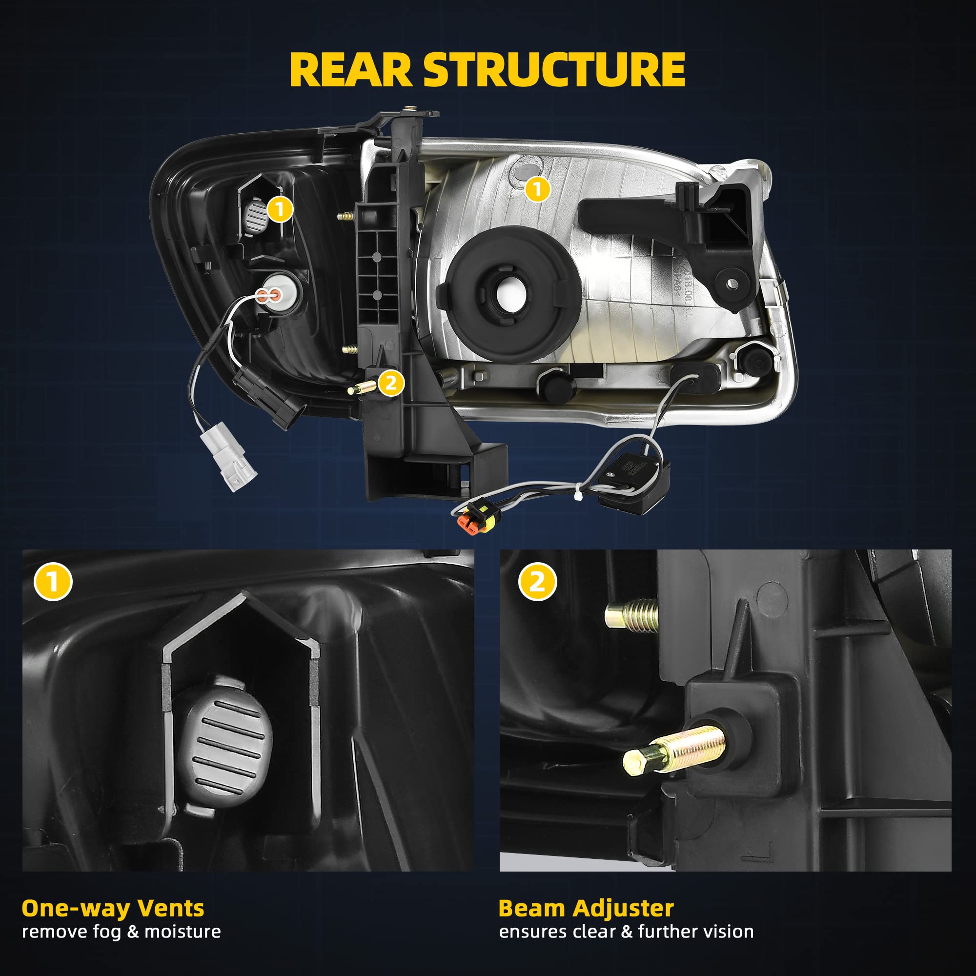 DWVO LED Headlight Assembly Compatible with 2001-2004 Toyota Tacoma - Black Housing Clear Lens Replacement Headlights with Bumper Lights - Perfect for Night Driving & Off-Road Adventures
