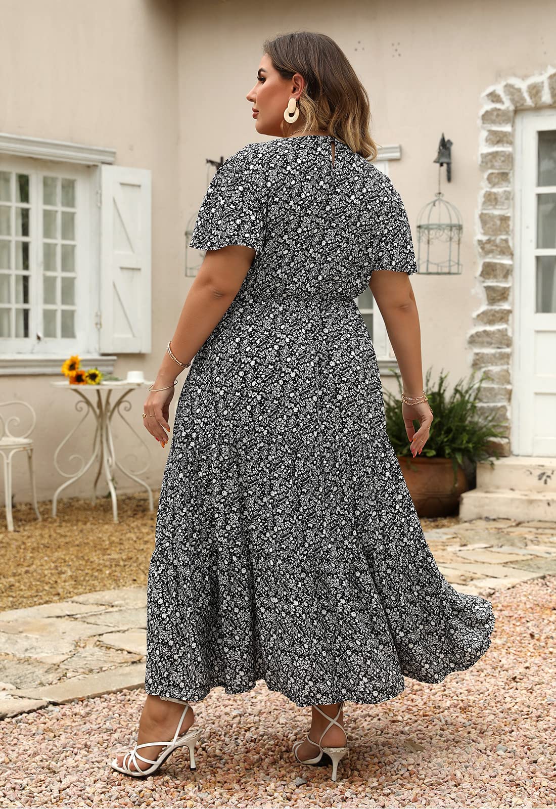 Nemidor Women's Plus Size Boho Floral Print Casual Layered Flared Maxi Dress with Pockets - Perfect for Beach Vacations, Summer Parties & Boho Fashion Outfits