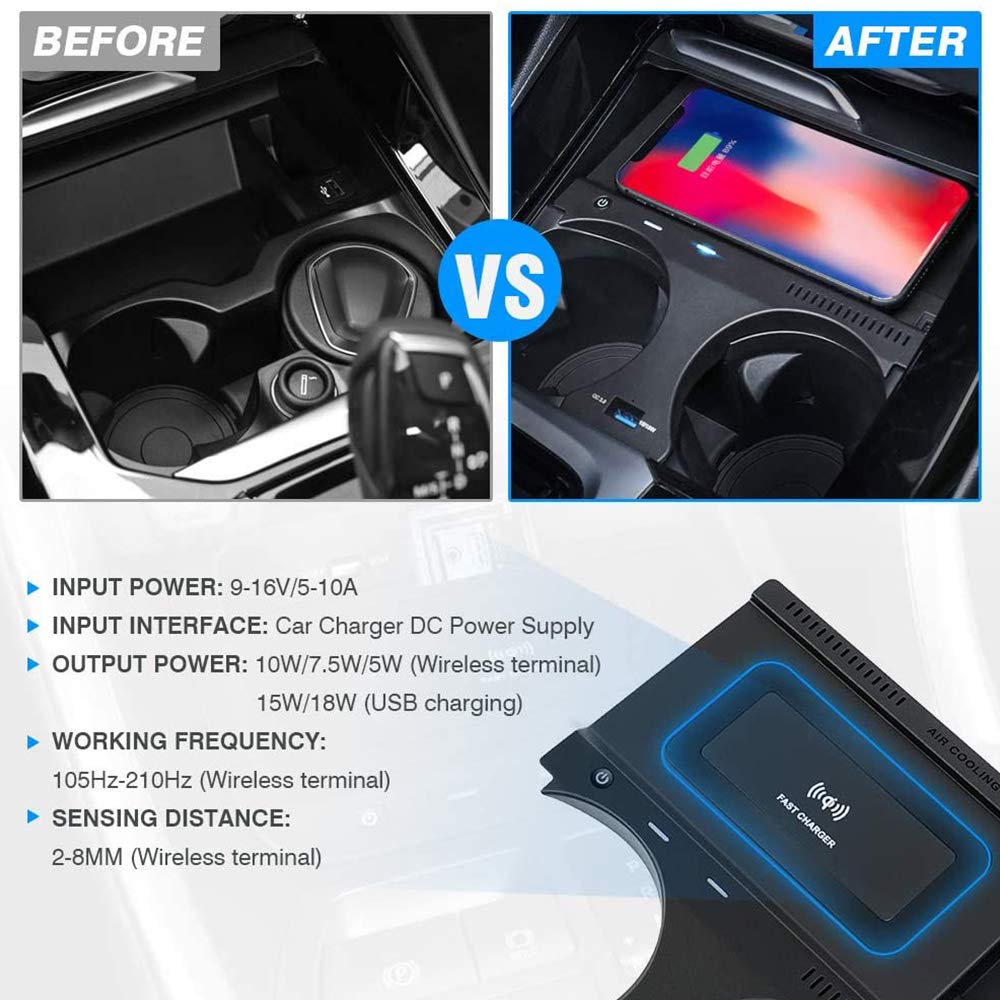 Fast Wireless Car Charger for BMW X3 X4 (2018-2021) - 10W Qi-Certified Charging Pad with 18W USB Port - Compatible with iPhone, Samsung Galaxy & LG Phones - Perfect for Commuting, Road Trips & Hands-Free Charging