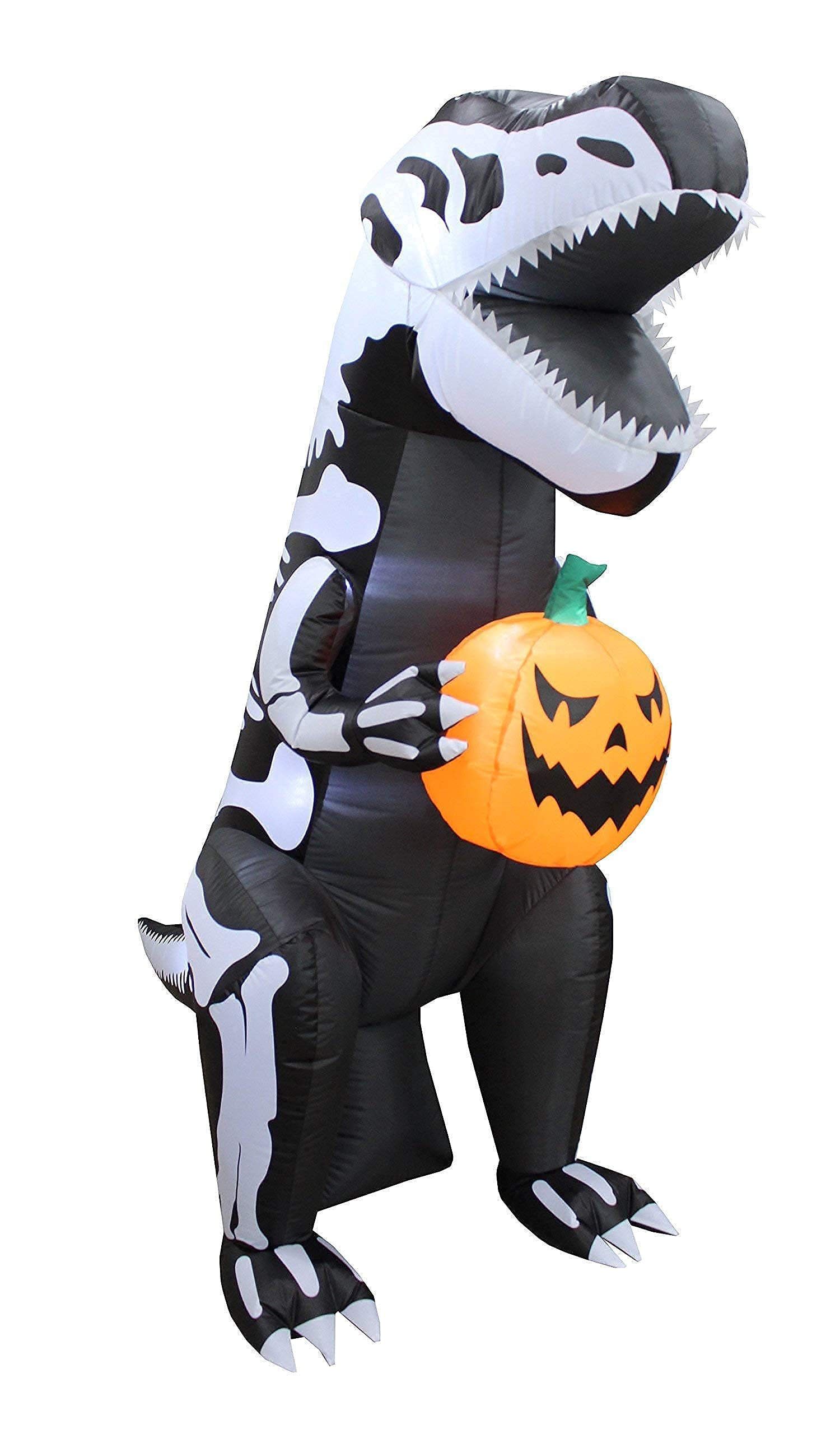 6FT Inflatable Skeleton Dinosaur & 9FT Halloween Inflatable Tree Decor Set - T-Rex with Pumpkin, Ghosts, Owls & Tombstone - Outdoor Yard Party Decorations for Halloween, Haunted House & Spooky Events