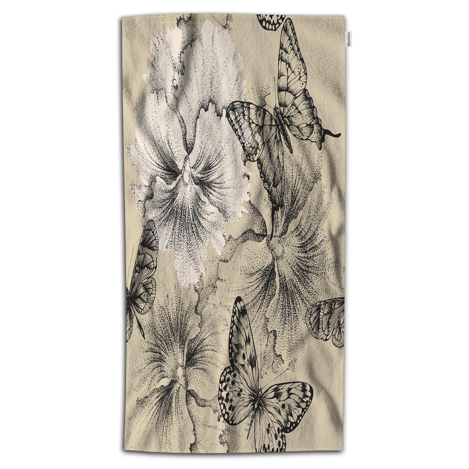 Moslion Vintage Floral Butterfly Bath Towels - Soft Polyester Microfiber Hand & Bath Towels (64x32 Inches) - Cute Cartoon Animal & White Flower Seamless Pattern for Bathroom Decor | Perfect for Spa, Guest Bathrooms & Nursery Decor