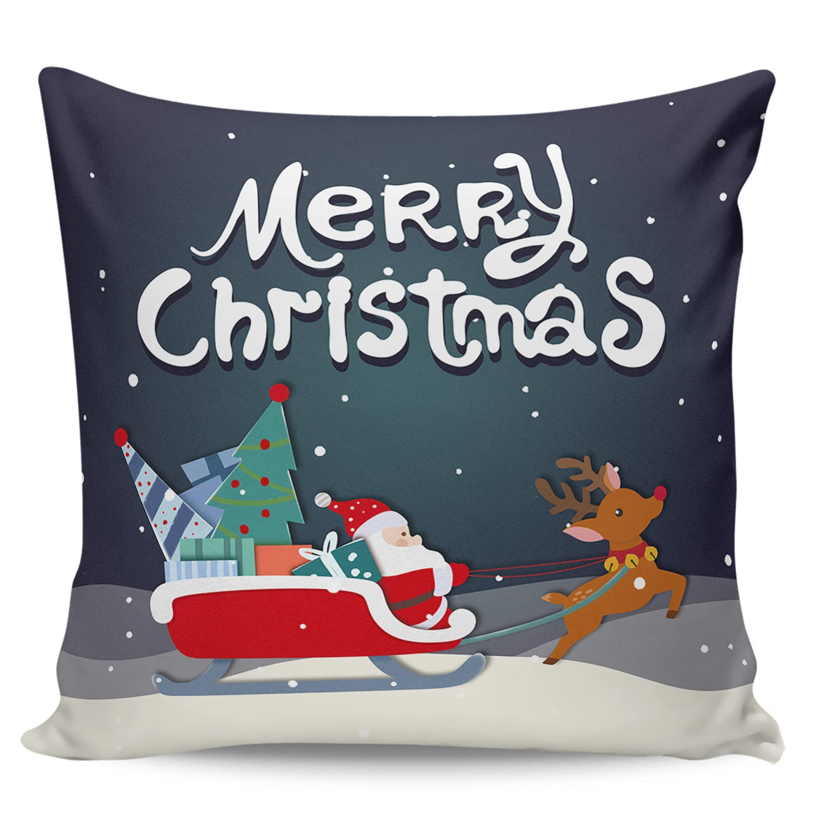 Christmas Elk Santa Claus Snowflake Tree Heart Pain Throw Pillow Covers - Soft Plush Square Cushion Covers for Sofa, Bedroom, Car & Chair - Perfect for Holiday Decor, Cozy Home & Gift Giving