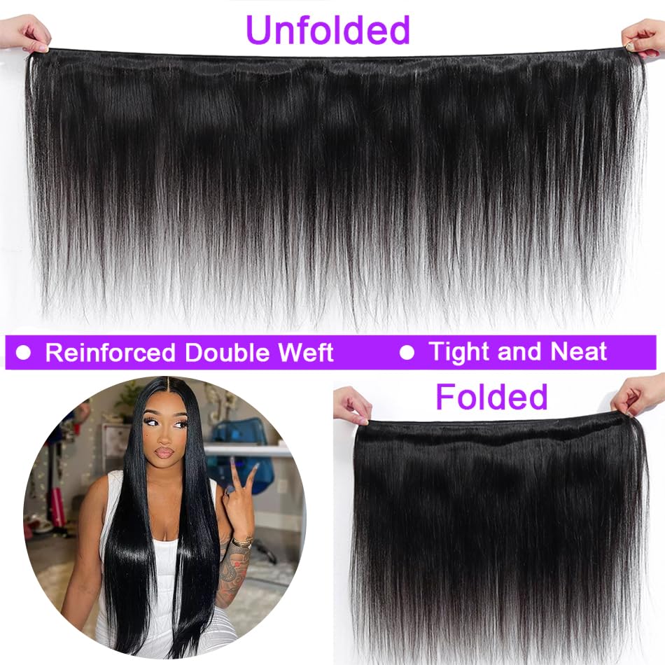 100% Unprocessed 12A Brazilian Virgin Human Hair Bundles - Straight 16 18 20 22 Inch (4 Bundles) | Natural Weave Hair Extensions for Styling & Volume | Perfect for Daily Wear, Parties & Special Occasions