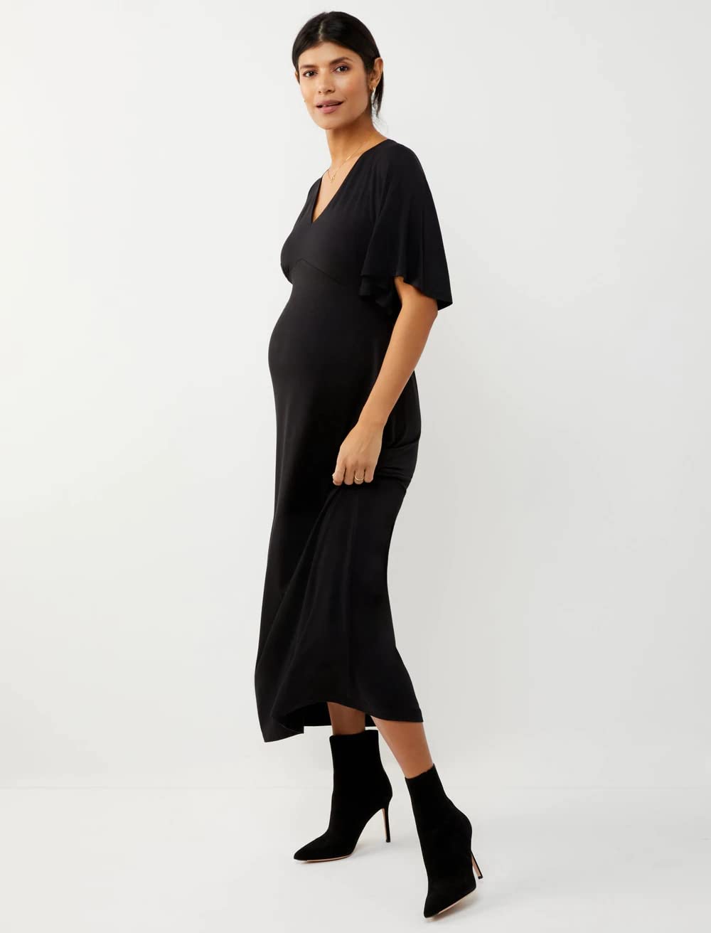 Black Maternity Caftan Dress for Pregnancy Comfort - Perfect for Casual Wear, Beach Cover-Up & Relaxing at Home