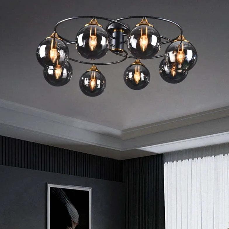 Industrial Glass Flush Mount Ceiling Light - Modern Smoked Glass Fixture for Kitchen, Bedroom, Dining Room & Office Lighting