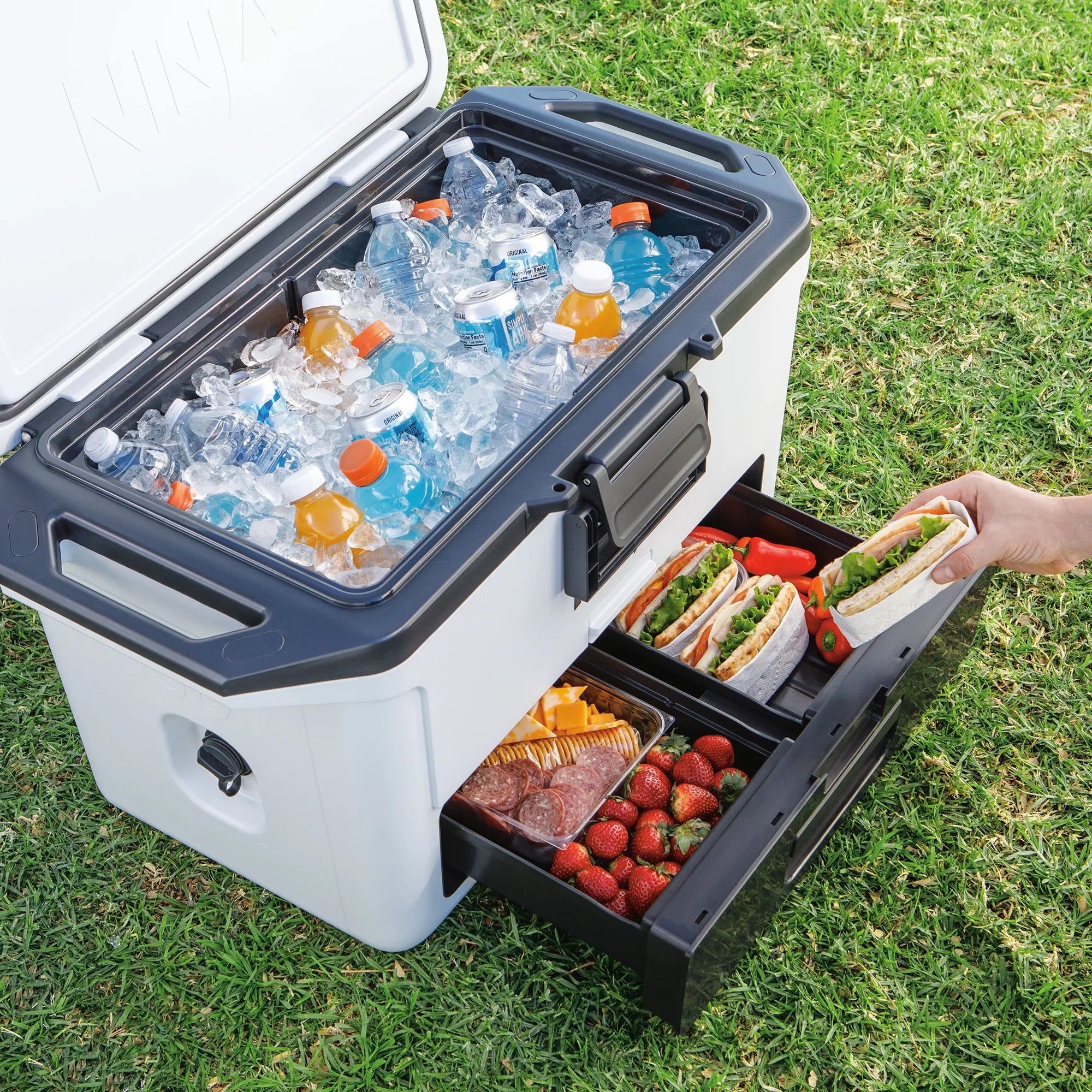 Ninja FrostVault 47L Hard Cooler with Dry Zone - Insulated Outdoor Cooler for Camping, Beach, Picnics & Tailgating - Leakproof Food Storage with Separate Dry Compartment