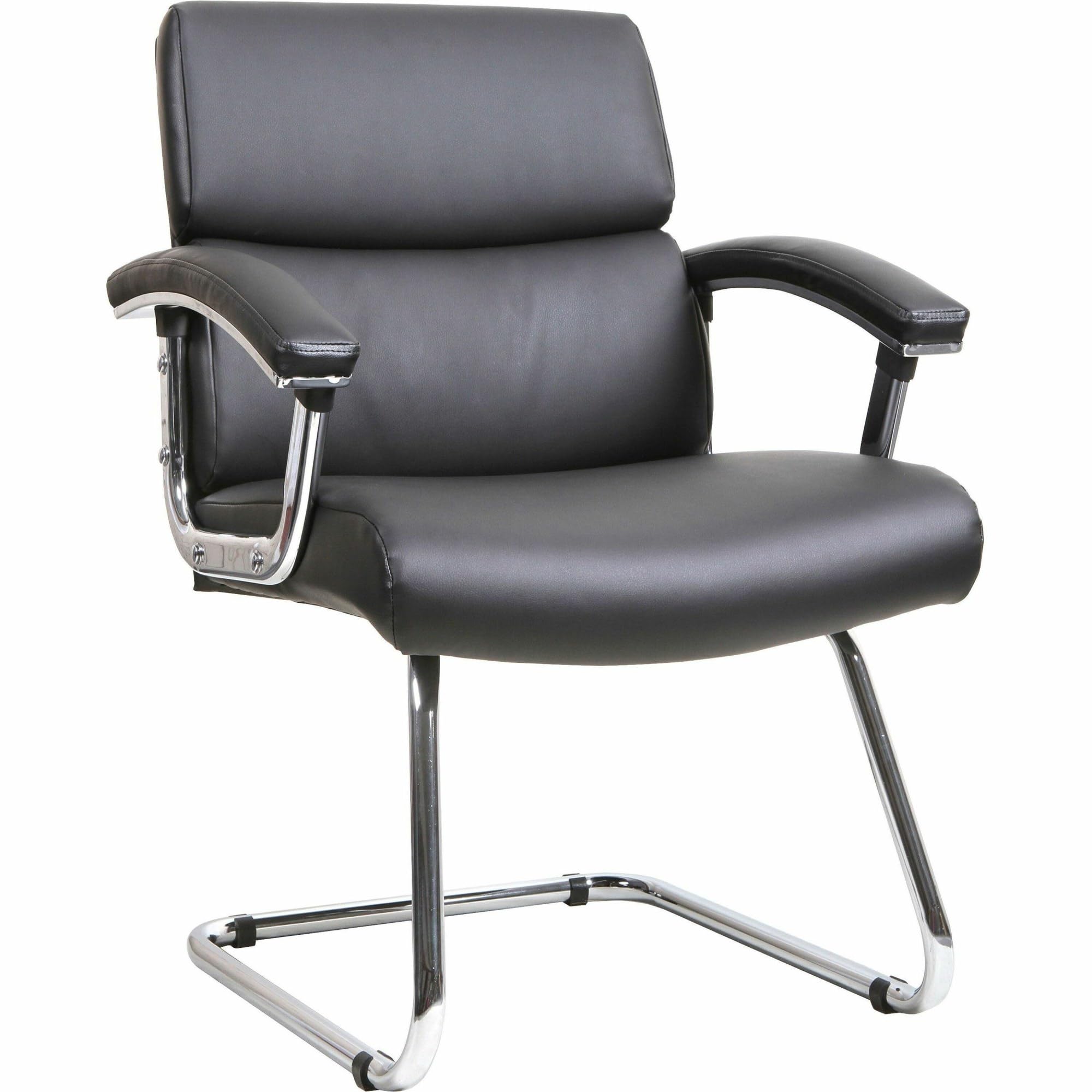Lorell Sled Base Leather Guest Chair - Black Office Chair for Conference Room, Reception & Waiting Area - Ergonomic Executive Chair with Durable Leather Upholstery