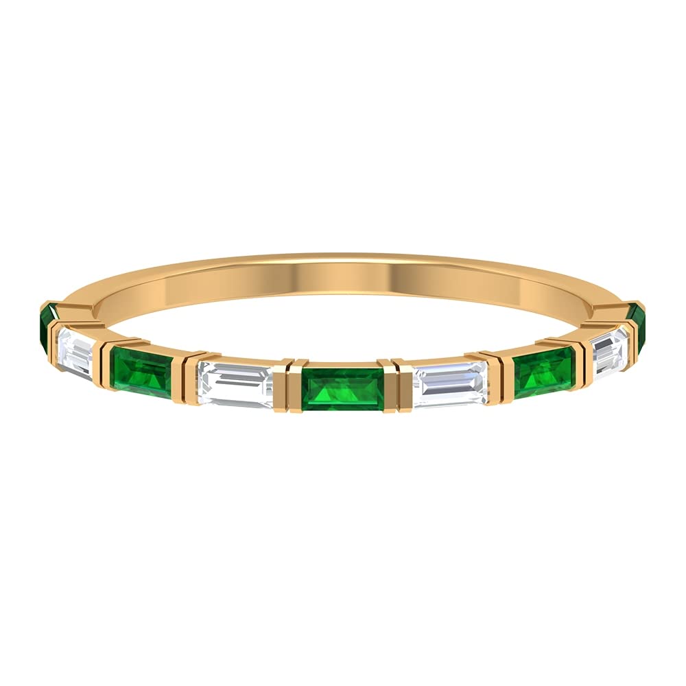 1/4 CT Baguette Cut Emerald & Diamond Half Eternity Ring - 14K Solid Gold Bar Set Wedding Band, Anniversary Gift for Her, Perfect for Bridal Jewelry & Special Occasions