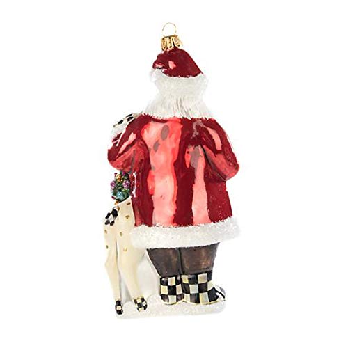 MacKenzie-Childs Hand-Painted Santa & Friend Glass Christmas Ornament - Holiday Tree Decor, Gift for Collectors & Home Decor