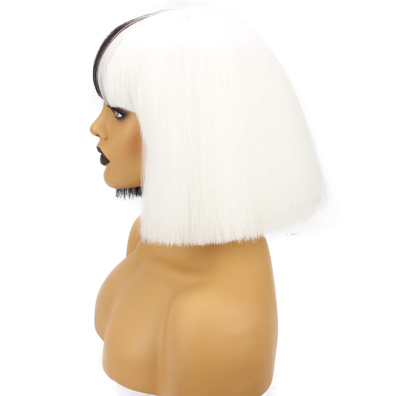 Halloween Wigs for Women - Short Bob Kinky Straight Synthetic Wig with Full Bangs in Black & White | Perfect for Cosplay, Costume Parties & Halloween Events