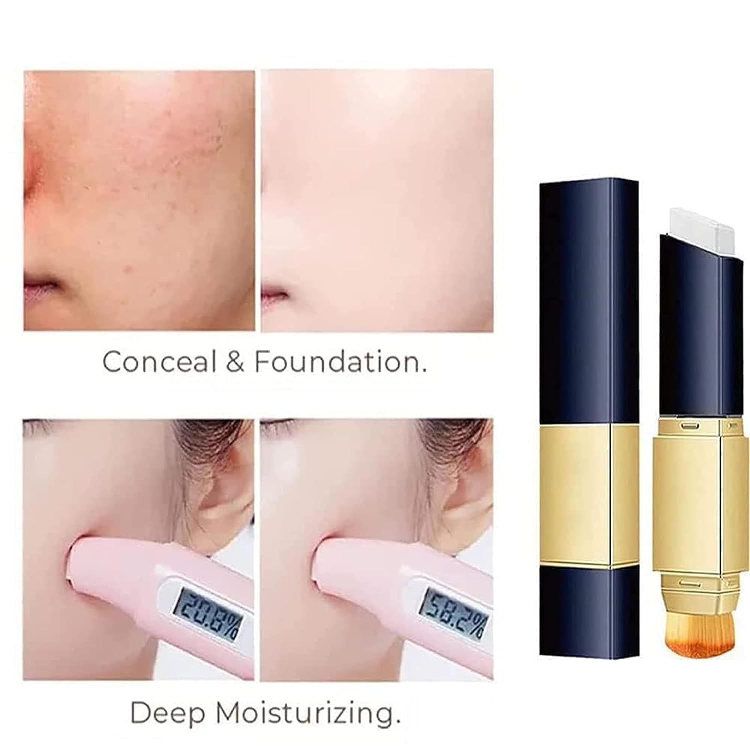 YZS Double Sided Concealer Stick with Brush - Korean 2-in-1 Foundation & Concealer Makeup for Long Lasting Full Coverage (Natural) | Perfect for Daily Makeup, Touch-Ups & On-The-Go Beauty