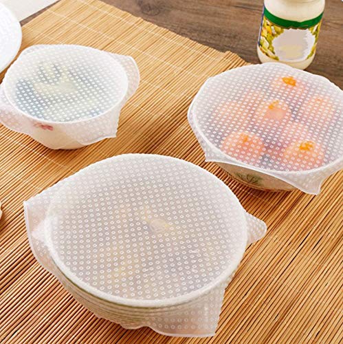 Umitive 4-Pack Silicone Stretch Lids - Reusable Food Storage Covers for Bowls | Vacuum Seal Fresh Keeping Wrap | Expandable Rectangular & Round Silicone Lids for Kitchen | Perfect for Meal Prep, Leftovers & Refrigerator Storage