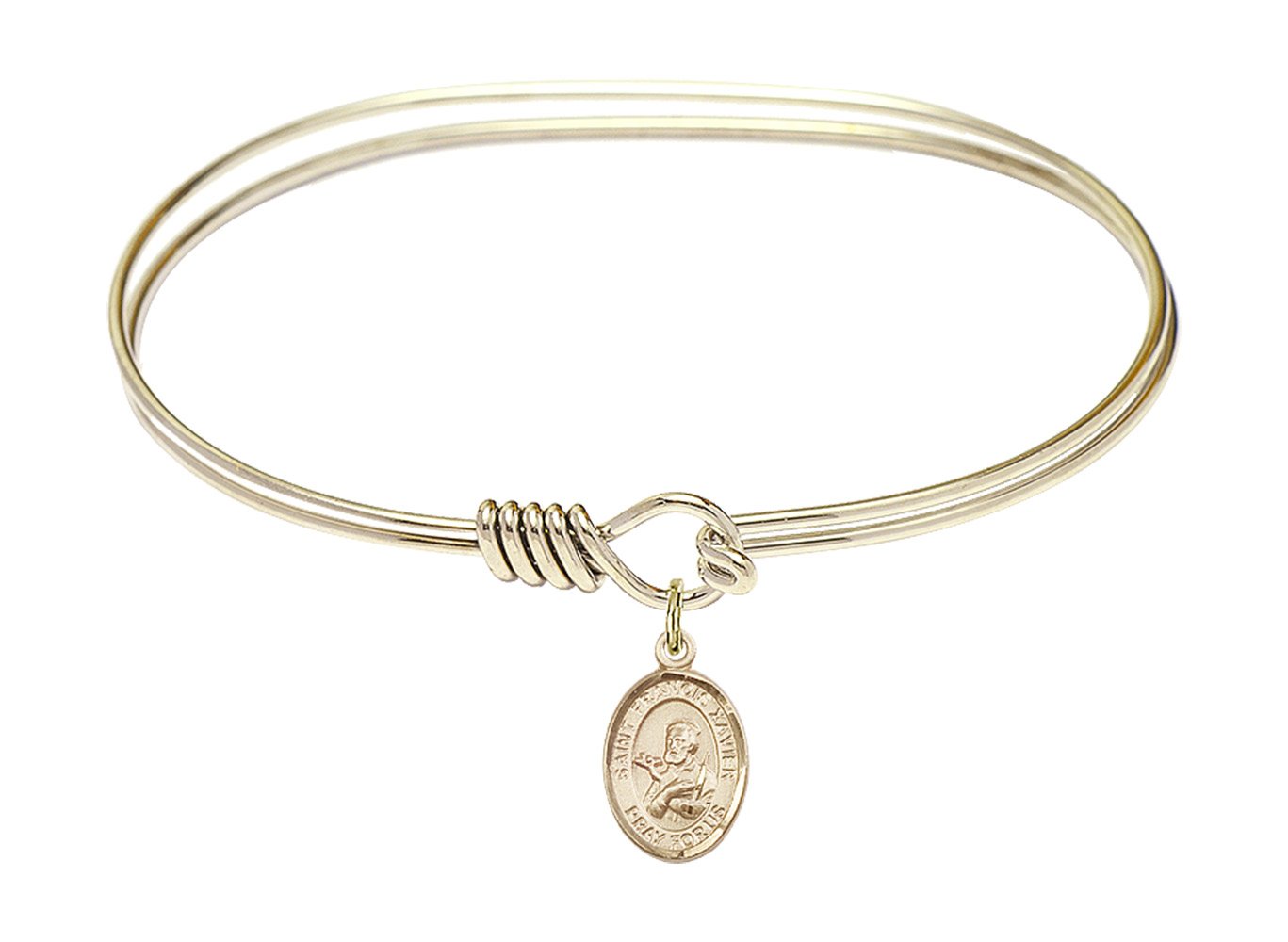 F A Dumont 7 Inch Oval Eye Hook Bangle Bracelet with St. Francis Xavier Charm - Elegant Religious Jewelry for Women, Perfect for Church, Weddings & Everyday Wear